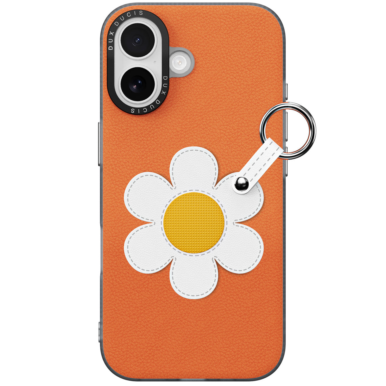 Handyhülle mit Trageband für iPhone 17, Dux Ducis Luvy, Orange mit Gänseblümchen