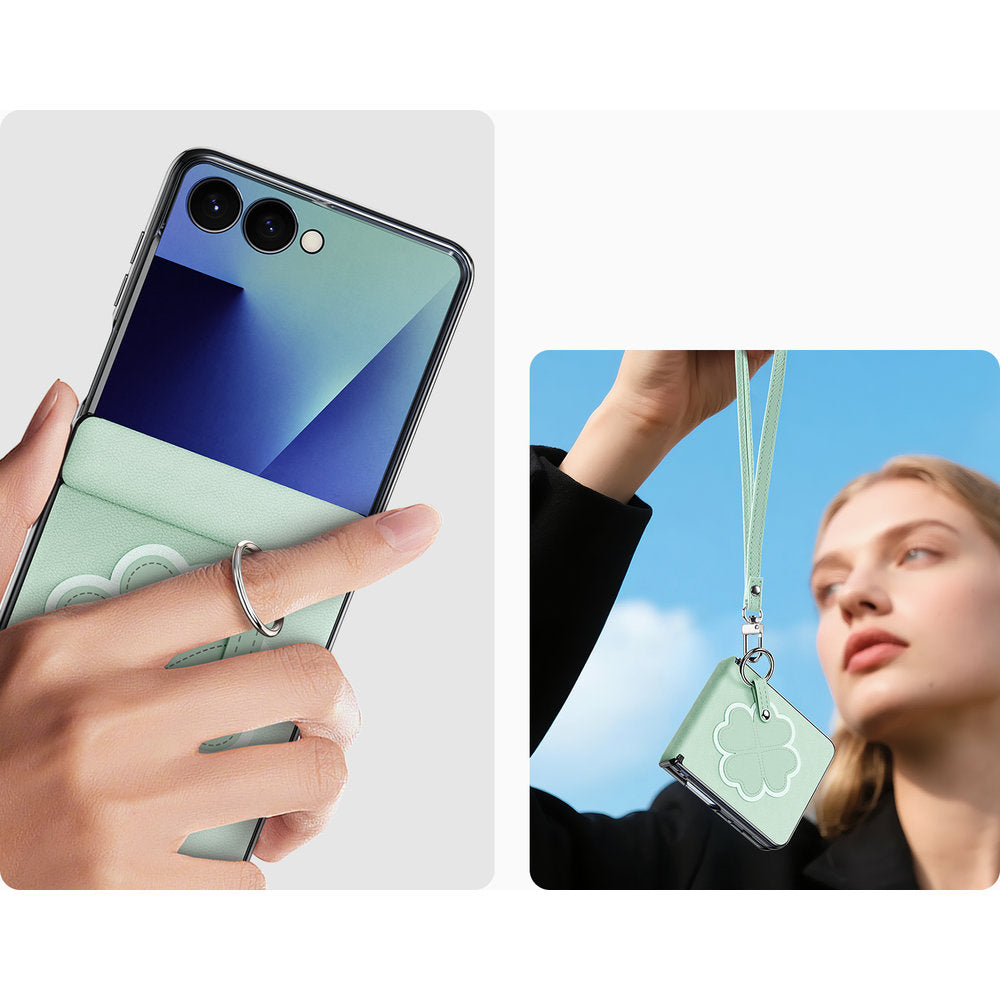 Handyhülle mit Trageband für Galaxy Z Flip8, Dux Ducis Luvy, Grün mit Klee (3/7)