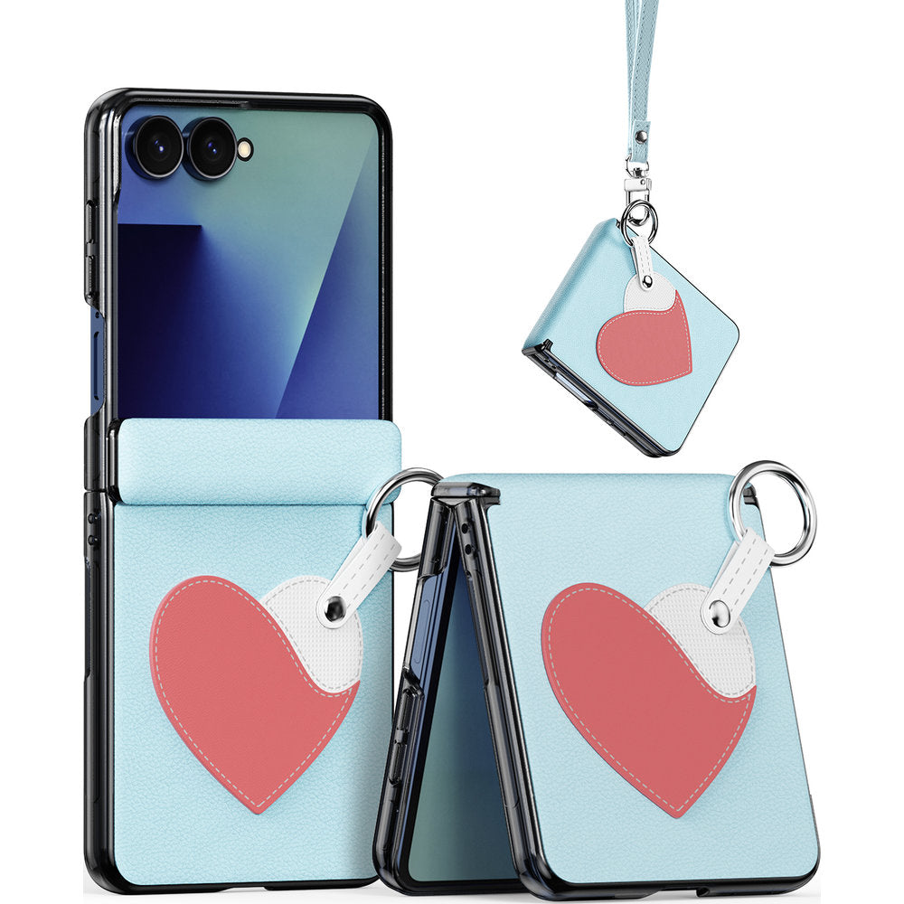 Handyhülle mit Trageband für Galaxy Z Flip8, Dux Ducis Luvy, Blau mit Rosa Herz (2/7)
