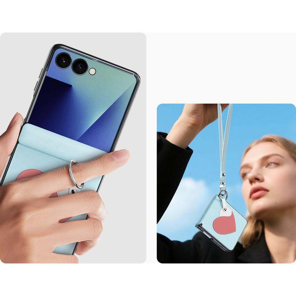 Handyhülle mit Trageband für Galaxy Z Flip8, Dux Ducis Luvy, Blau mit Rosa Herz (3/7)