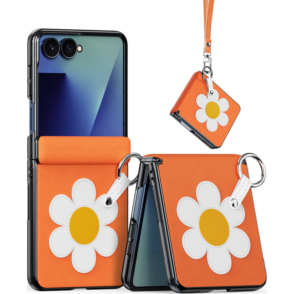Handyhülle mit Trageband für Galaxy Z Flip8, Dux Ducis Luvy, Orange mit Gänseblümchen (2/7)