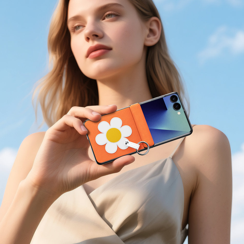 Handyhülle mit Trageband für Galaxy Z Flip8, Dux Ducis Luvy, Orange mit Gänseblümchen (7/7)