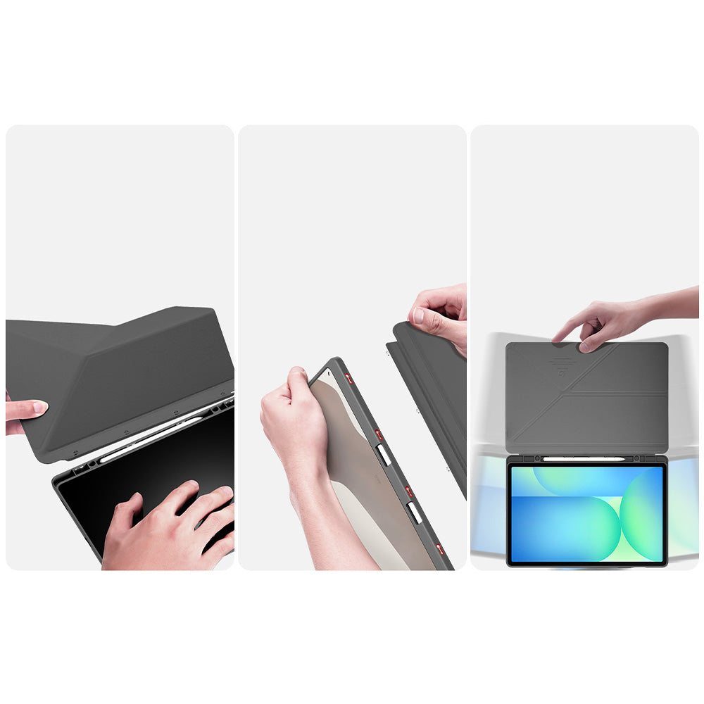 Schutzhülle mit Klappe für Galaxy Tab S10 FE Plus, Dux Ducis Magi, Transparent und Grau