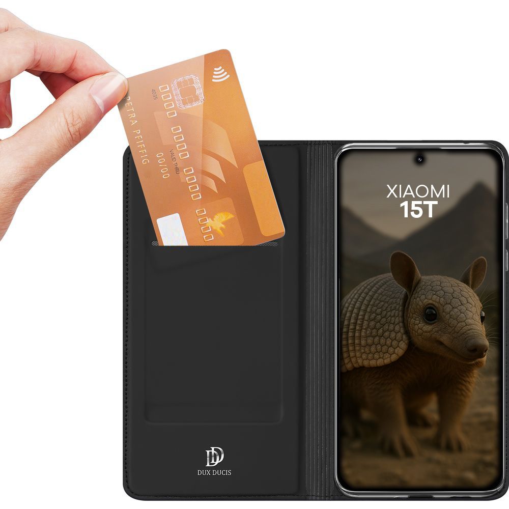 Handyhülle mit Klappe für Xiaomi 15T, Dux Ducis Skin Pro, Schwarz