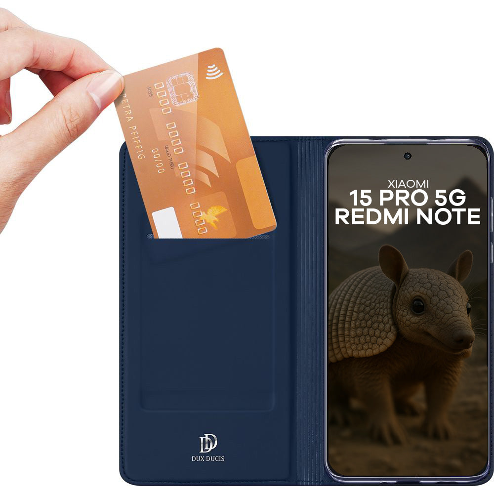Handyhülle mit Klappe für Xiaomi Redmi Note 15 Pro 5G, Dux Ducis Skin Pro, Dunkelblau
