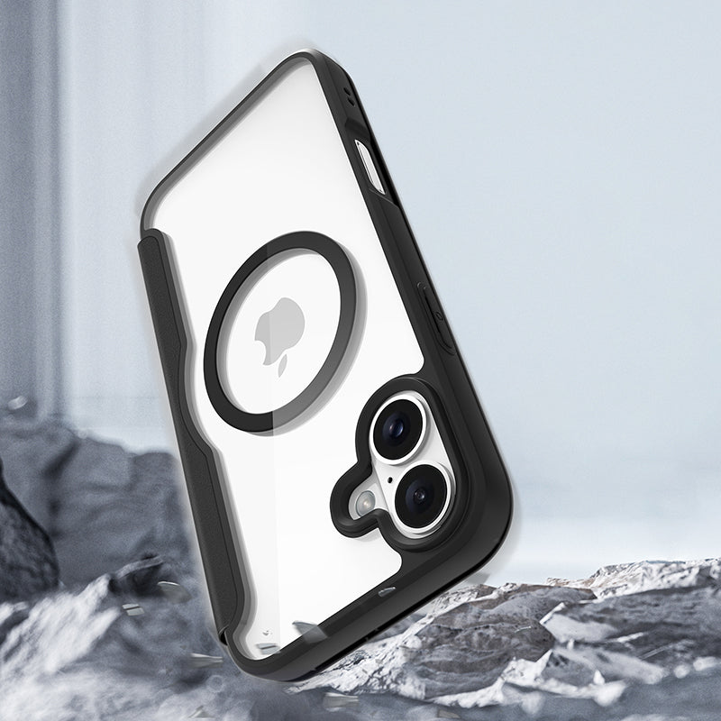 Schutzhülle für iPhone 16, Dux Ducis Skin X Pro Magnetic, Schwarz und Transparent