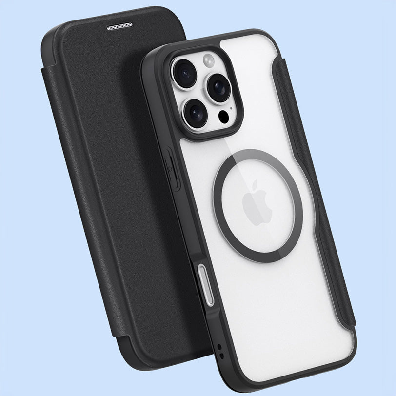 Handyhülle für iPhone 16 Pro, Dux Ducis Skin X Pro Magnetic, Schwarz und Transparent