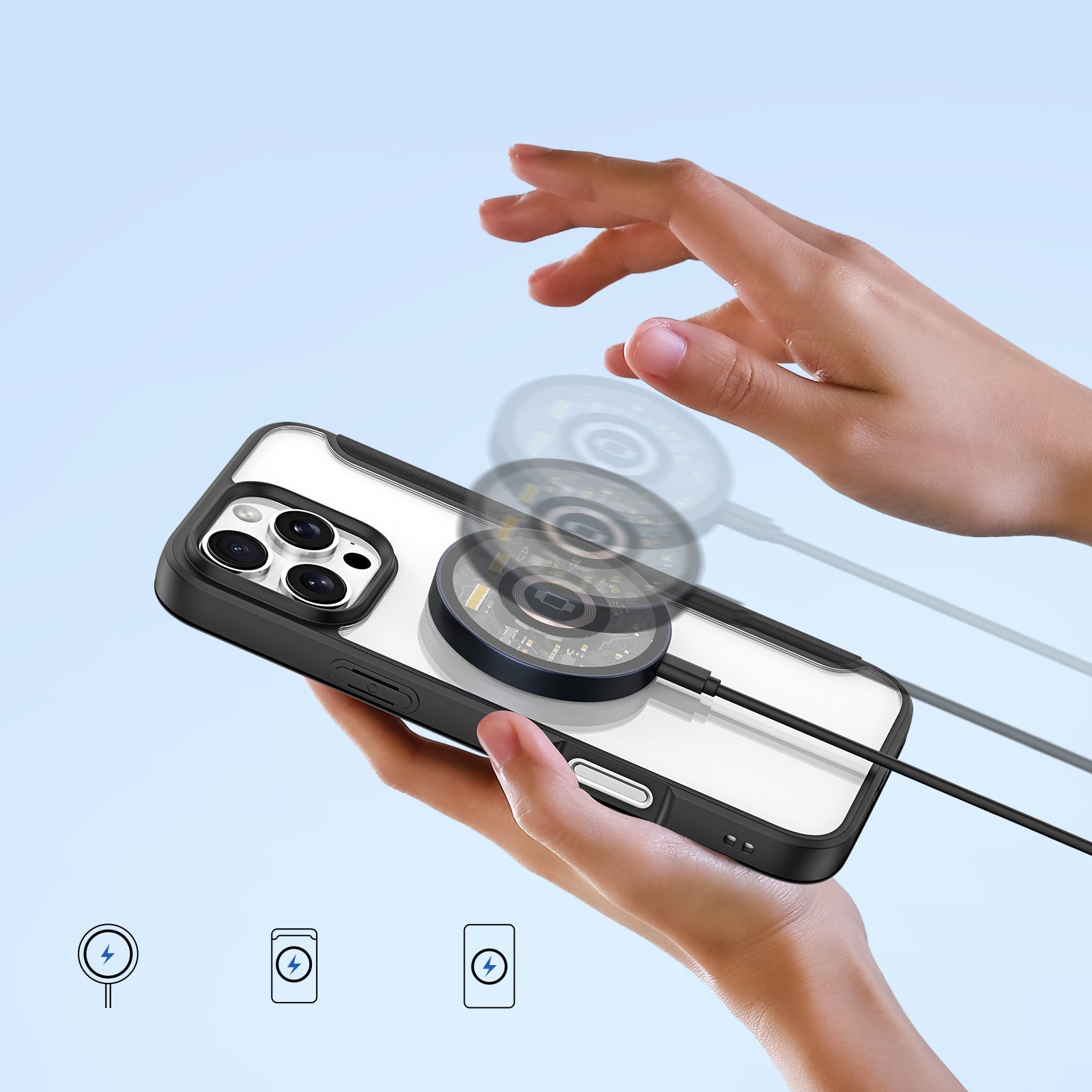 Handyhülle für iPhone 16 Pro, Dux Ducis Skin X Pro Magnetic, Schwarz und Transparent