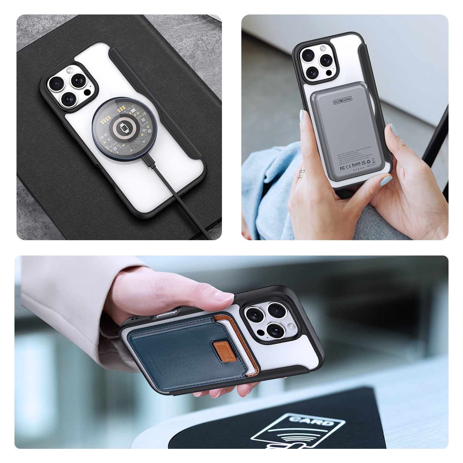 Handyhülle für iPhone 16 Pro, Dux Ducis Skin X Pro Magnetic, Schwarz und Transparent