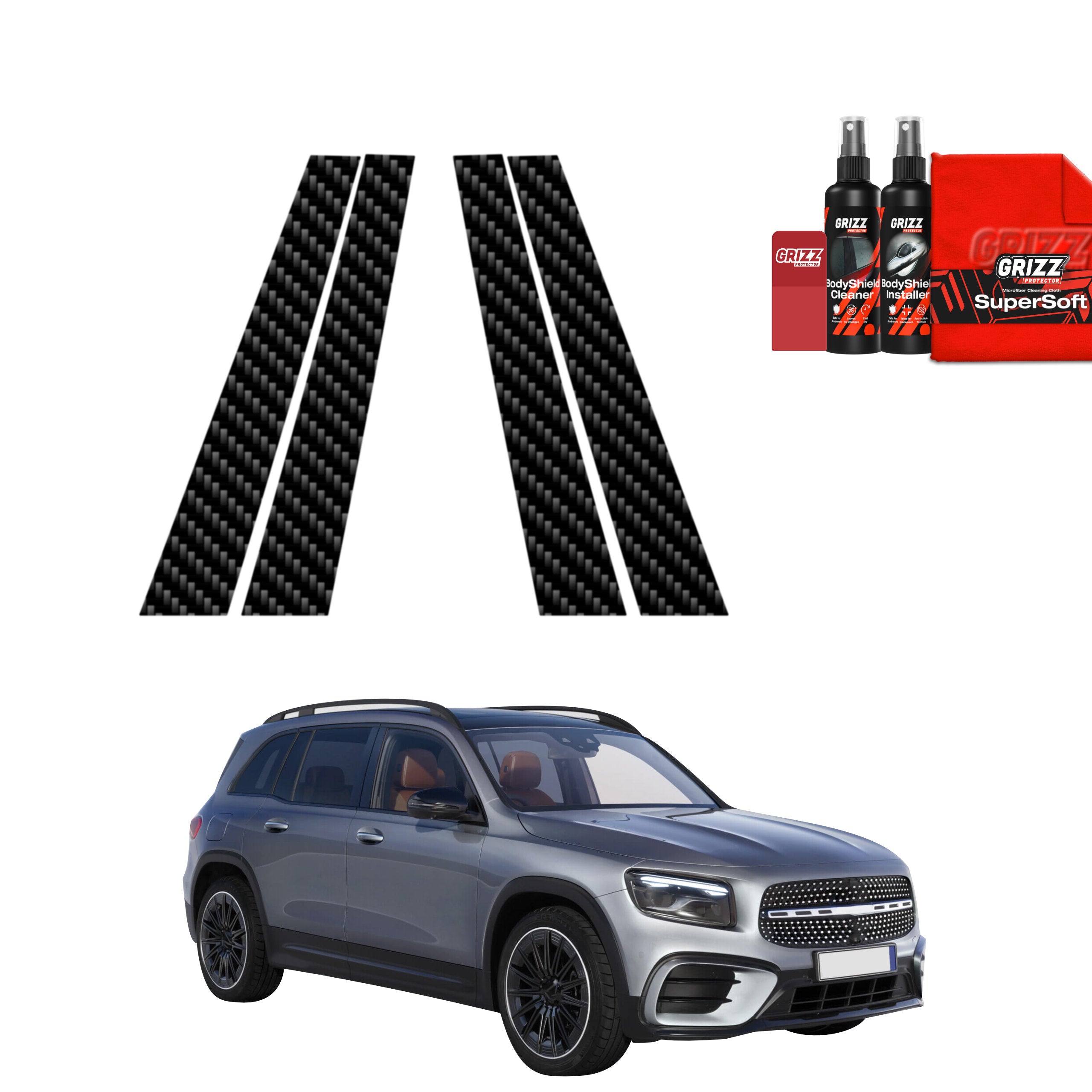 4in1 Kohlenstoff Schutzfolie Grizz Protector für B-C-Säule - Mercedes GLB 200 (2023-2026)