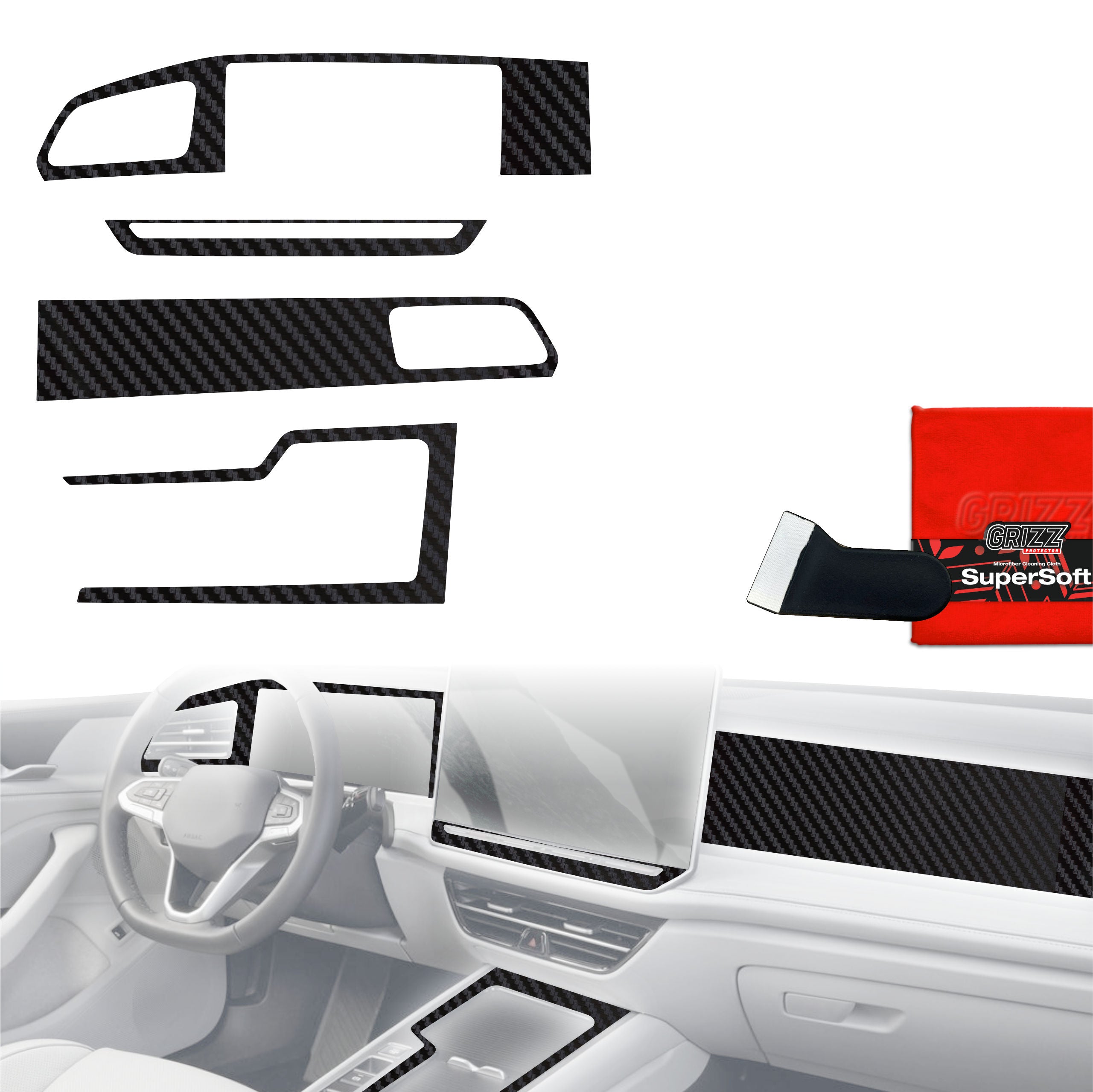4in1 Schutzfolien Grizz Protector für Mittelkonsole & Armaturenbrett - Volkswagen Passat B9 12,9" (2024-2026) Carbon Optik Matt Antifingerprint