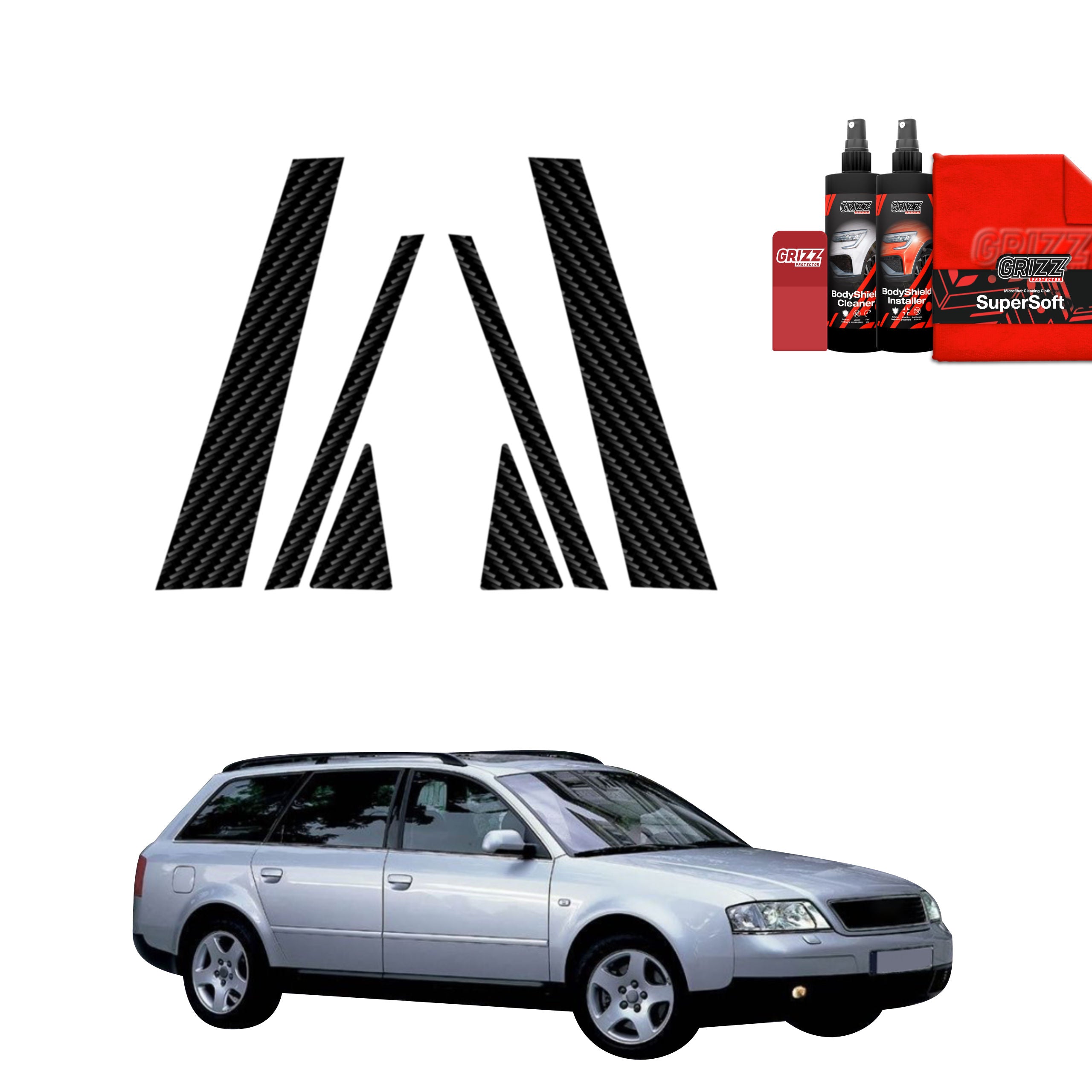 6in1 Kohlenstoff Schutzfolie Grizz Protector für B-C Säule - Audi A6 C5 Avant (1998-2004)