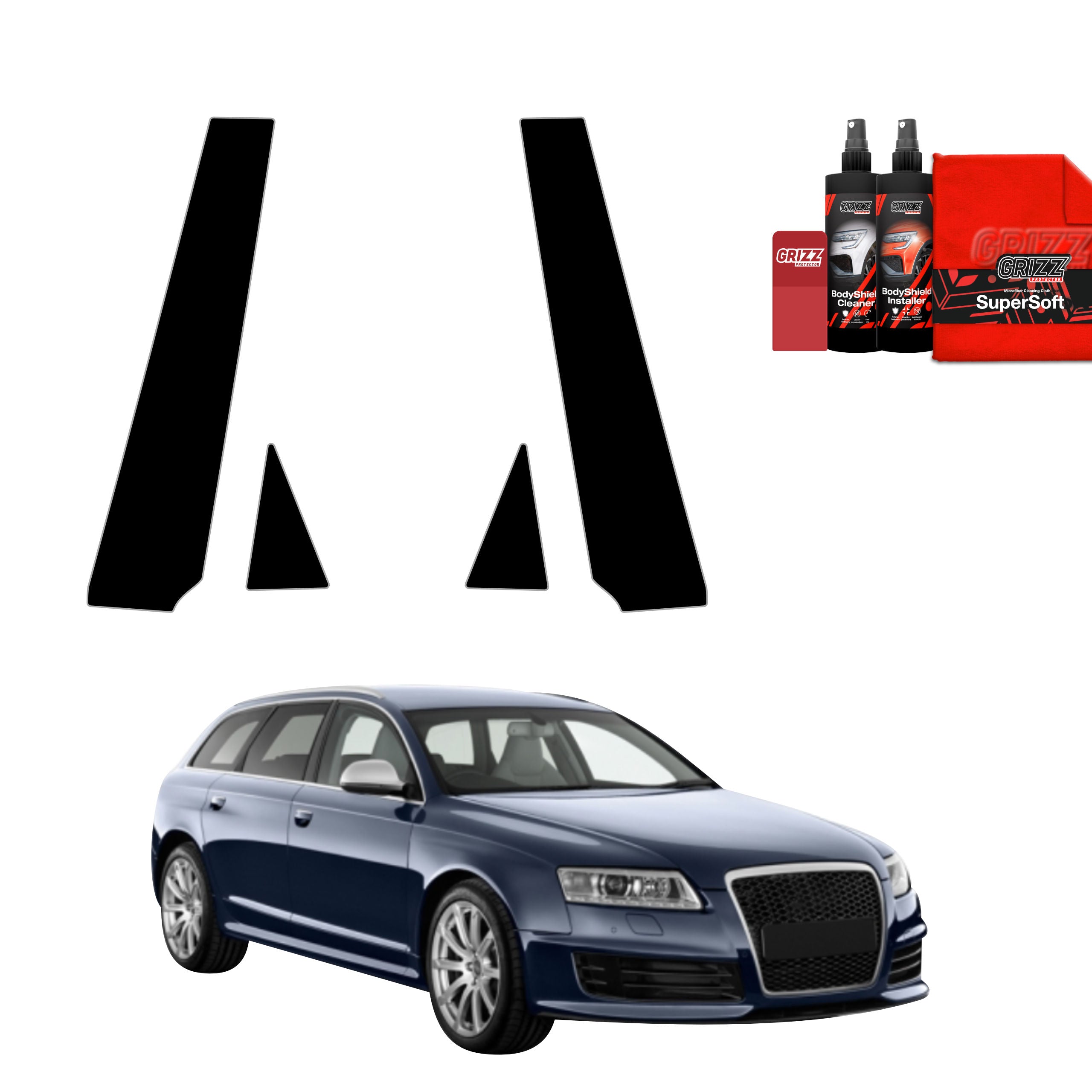 4in1 Schwarze Grizz Protector schutzfolie für B-C-Säule - Audi A6 C6 Avant Facelifting (2008-2011)
