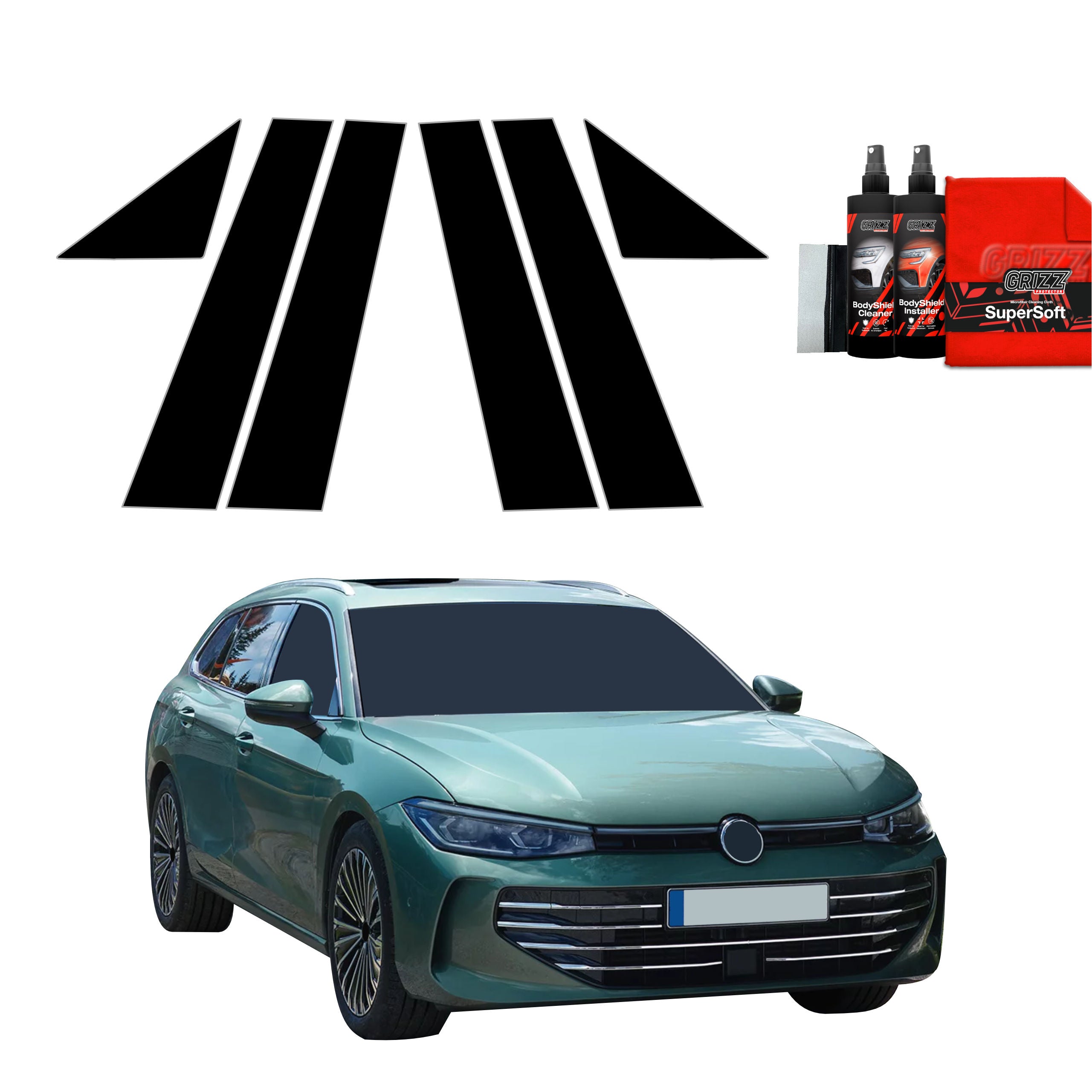 6in1 Schwarze Grizz Protector schutzfolie für A-B-Säule - Volkswagen VW Passat B9 (2024-2026)