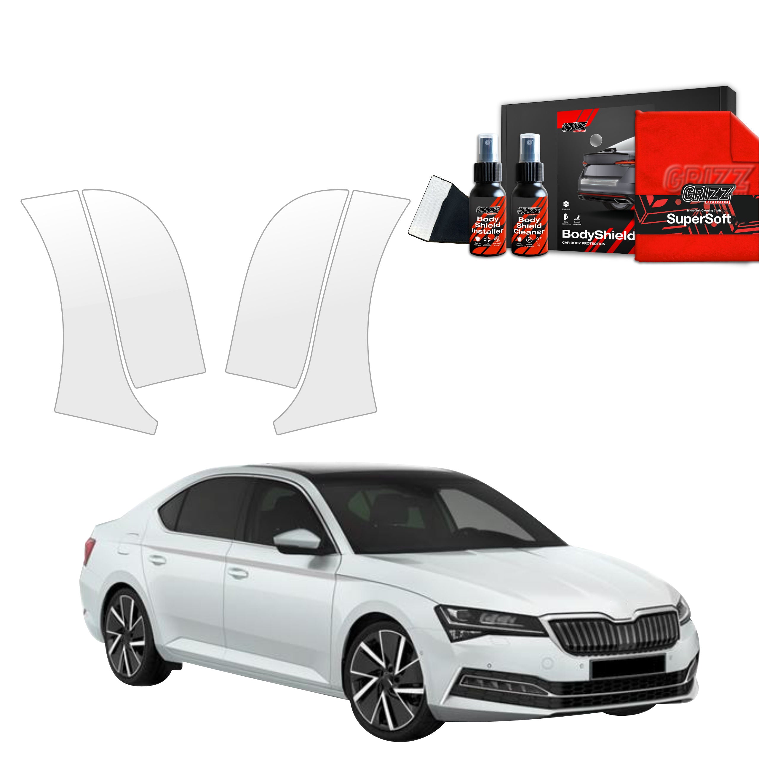 4in1 Schutzfolie Grizz Protector für hinteren & vorderen Seitenschwelle - Skoda Superb 3 Liftback (2019-2023)