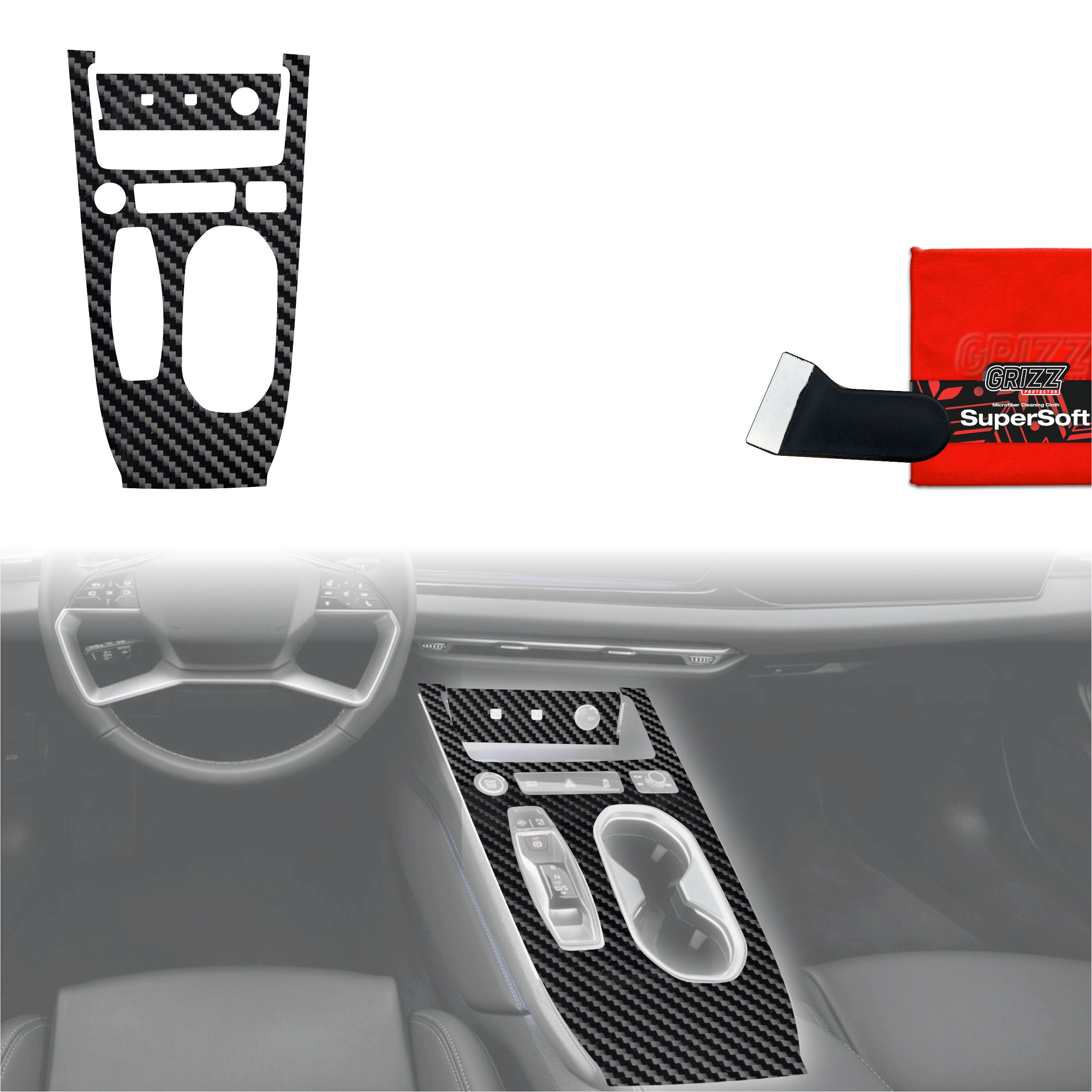 2in1 Schutzfolien Grizz Protector für Mittelkonsole - Audi A6 C9 (2025-2026) Carbon Optik Glanz