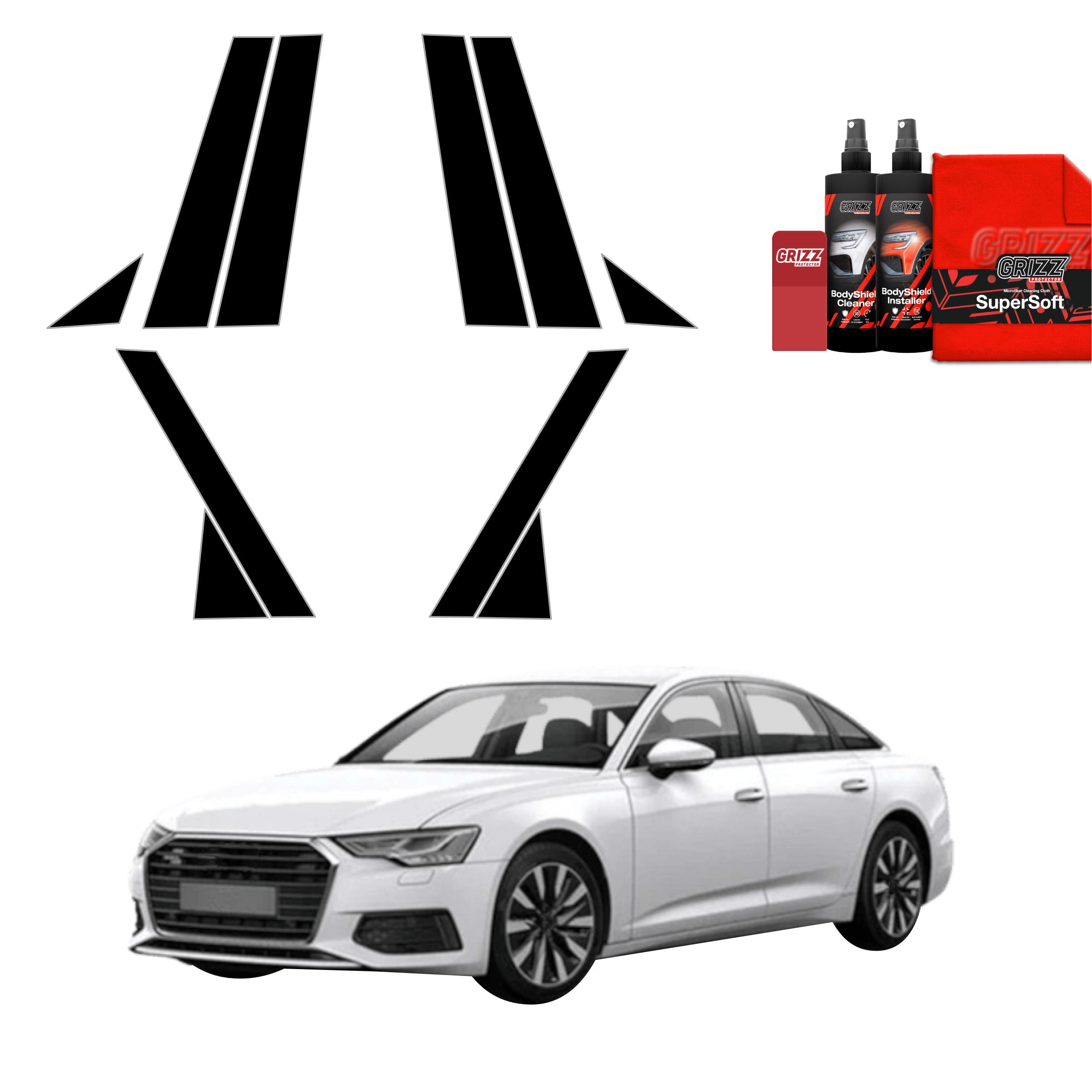 10in1 Schwarze Grizz Protector schutzfolie für A-B-C-Säule - Audi A6 C8 Sedan (2018-2023)