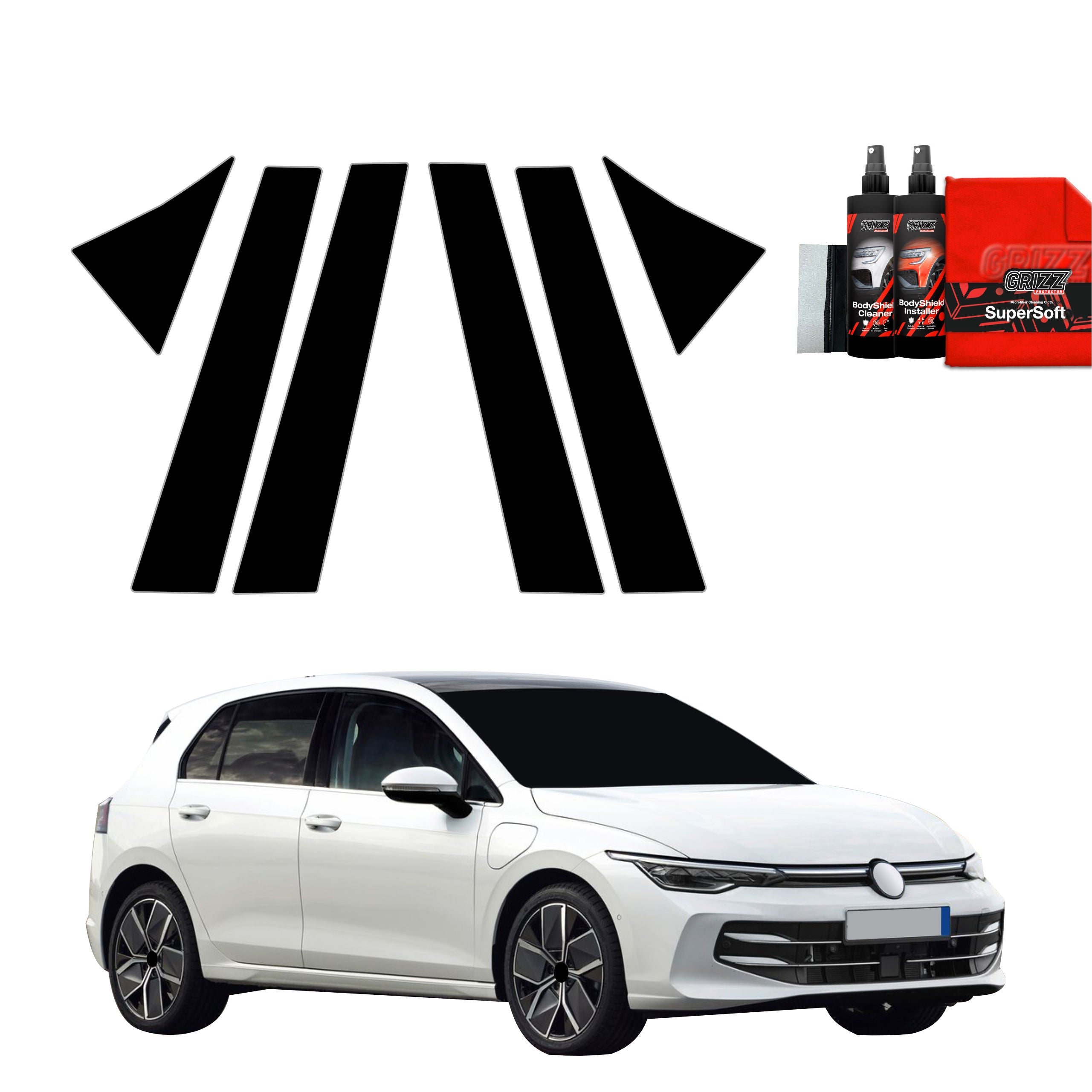 6in1 Schwarze Grizz Protector schutzfolie für B-C-Säule - Volkswagen VW Golf 8 Hatchback (2024-2026)