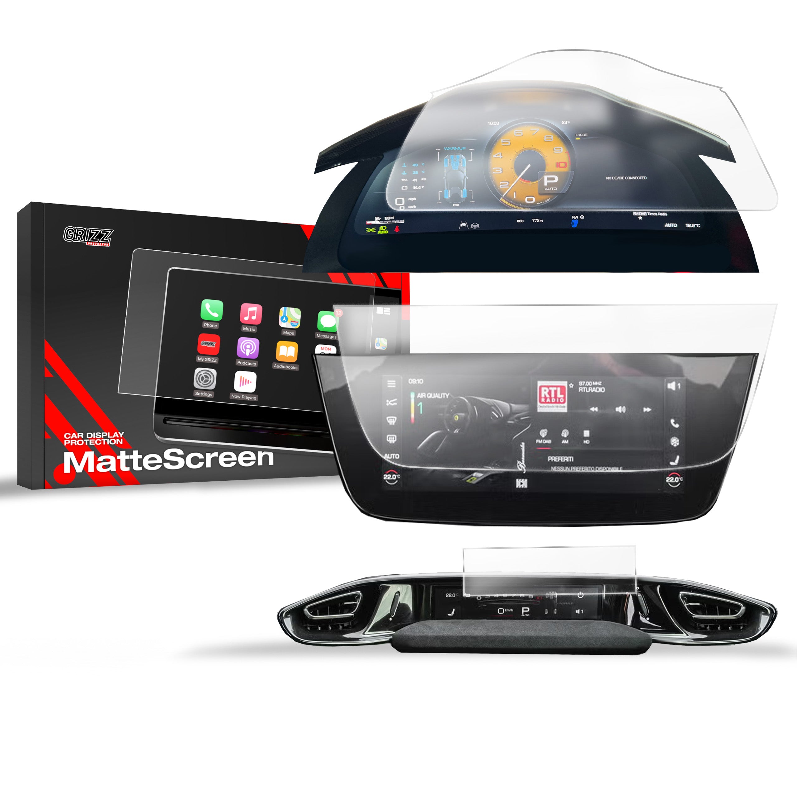 Matte Autodisplayfolie 3in1 für Ferrari 12Cilindri 15,6"+10,25" (2024-2026), Grizz Protector