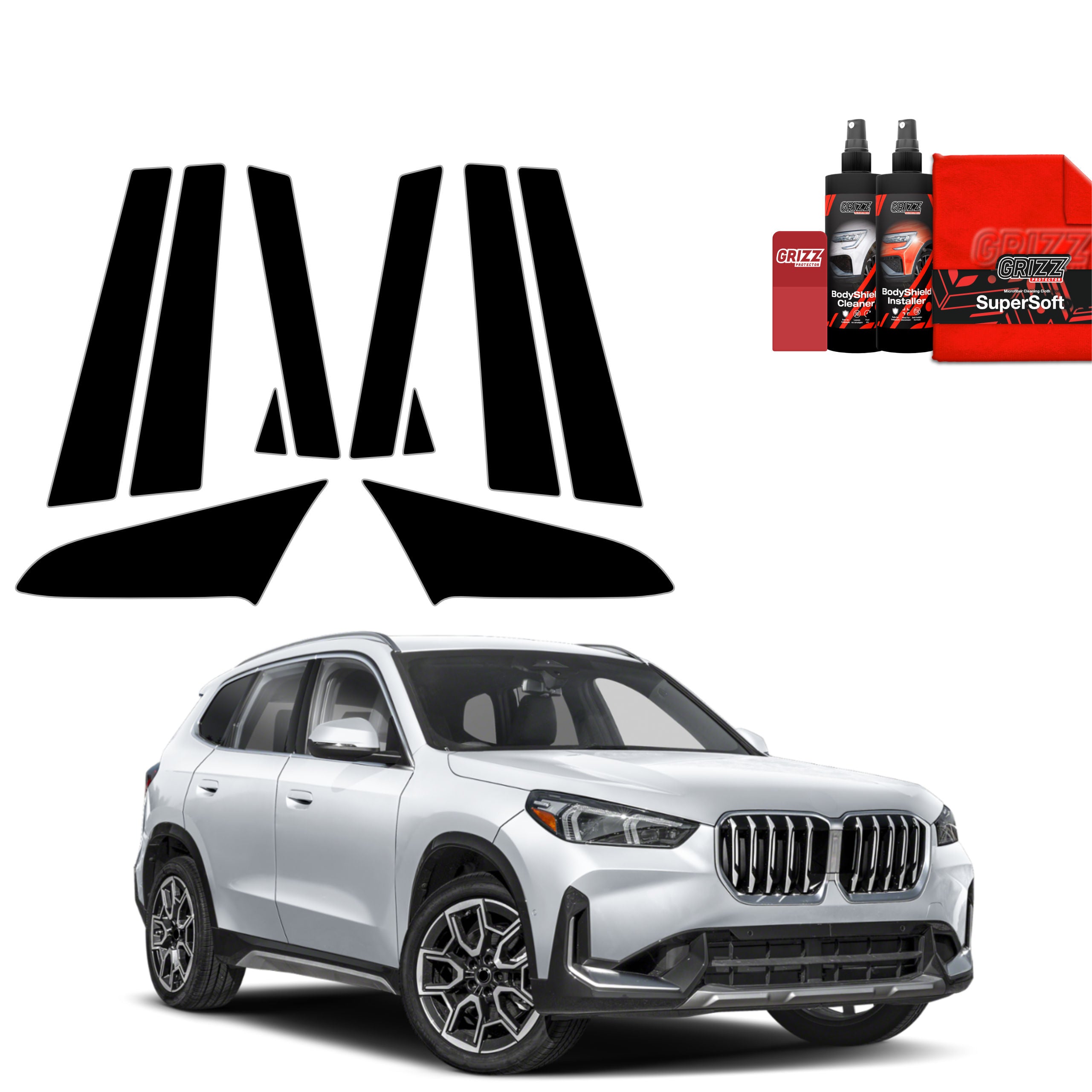10in1 Schwarze Grizz Protector schutzfolie für A-B-C-Säule - BMW X1 (2023- 2025)