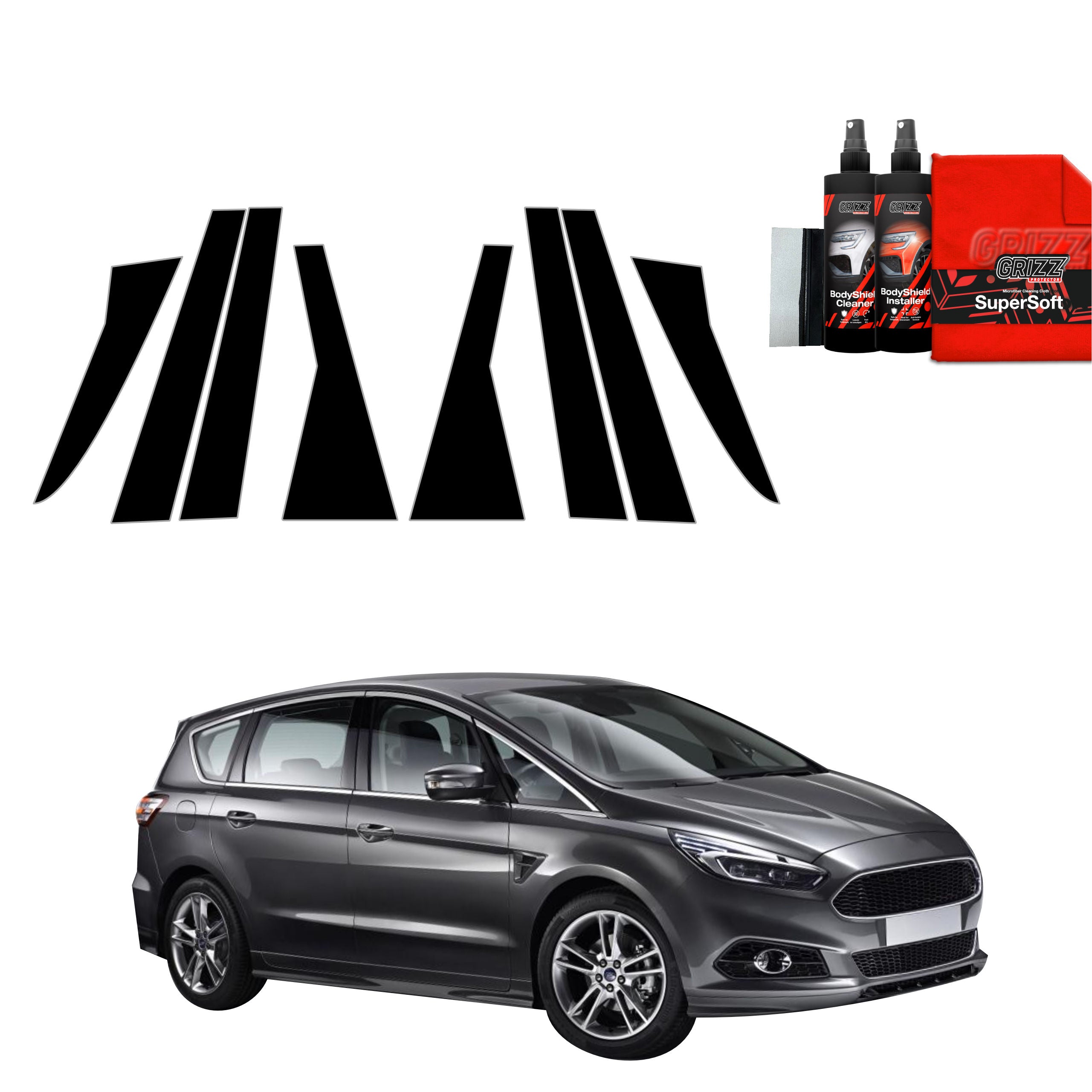 6in1 Schwarze Grizz Protector schutzfolie für A-B-C-Säule - Ford S-Max MK2 (2015-2019)