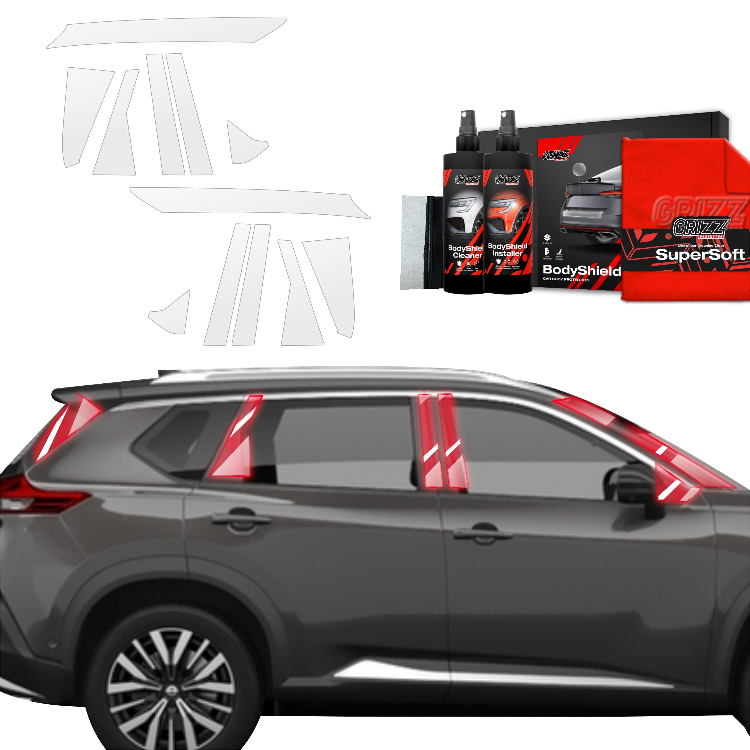 12in1 Schutzfolie Grizz Protector für A-B-C-Säule - Nissan X-Trail Facelift (2024-2026)