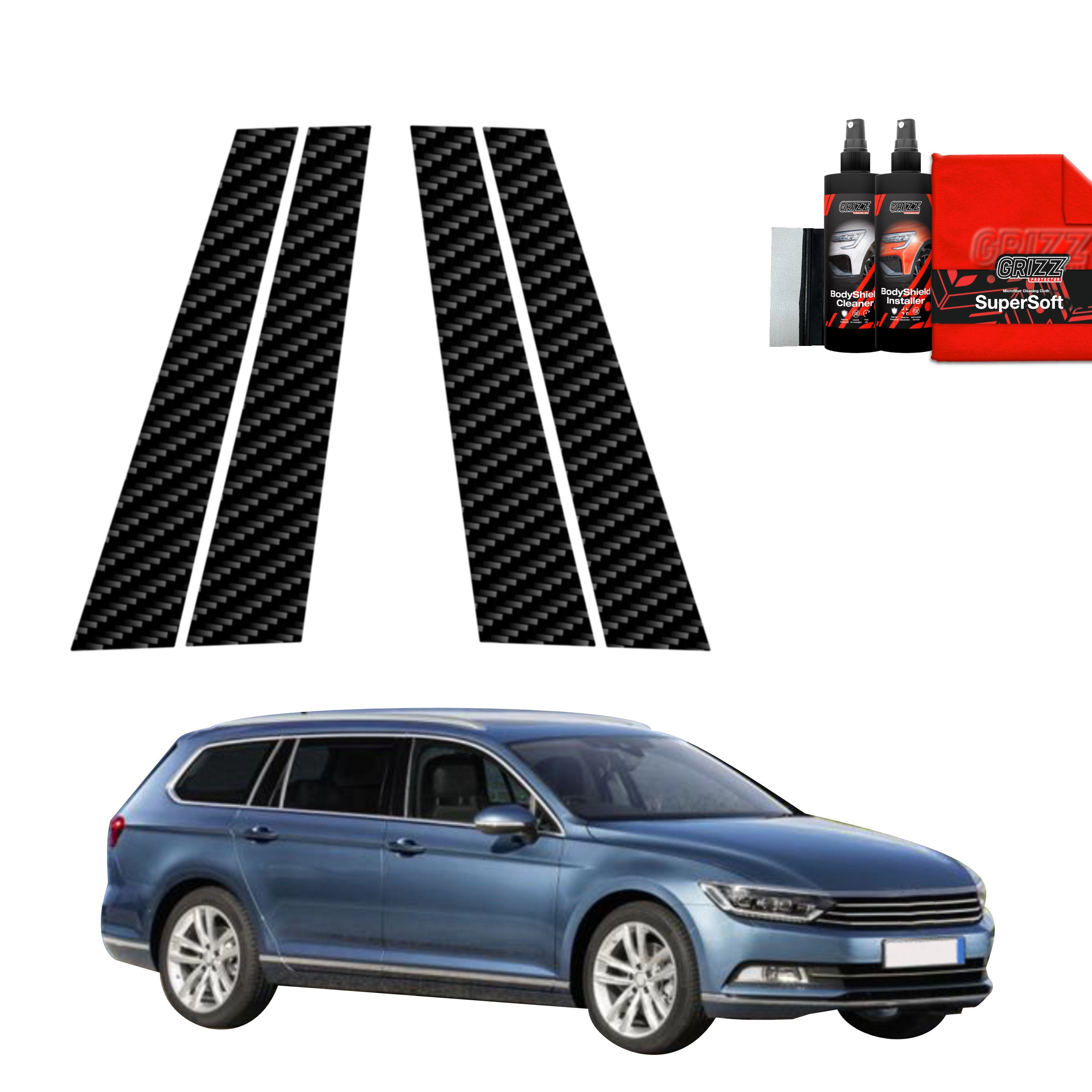 4in1 Kohlenstoff Schutzfolie Grizz Protector für B-C-Säule - Volkswagen Passat B8 Kombi (2014-2022)