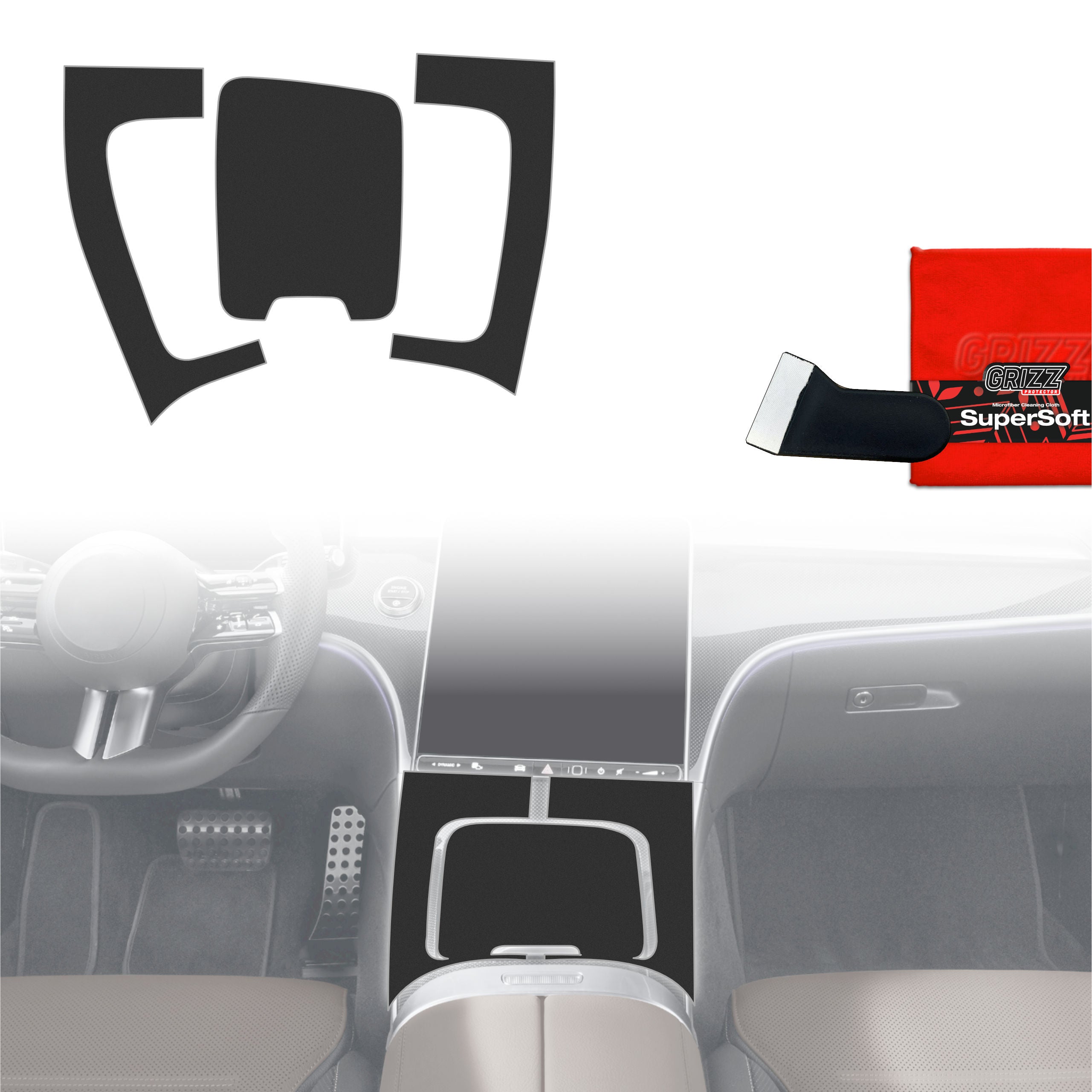 3in1 Schutzfolien Grizz Protector für Mittelkonsole - Mercedes C Klasse W206 (2021-2026) Schwarz Matt Antifingerprint