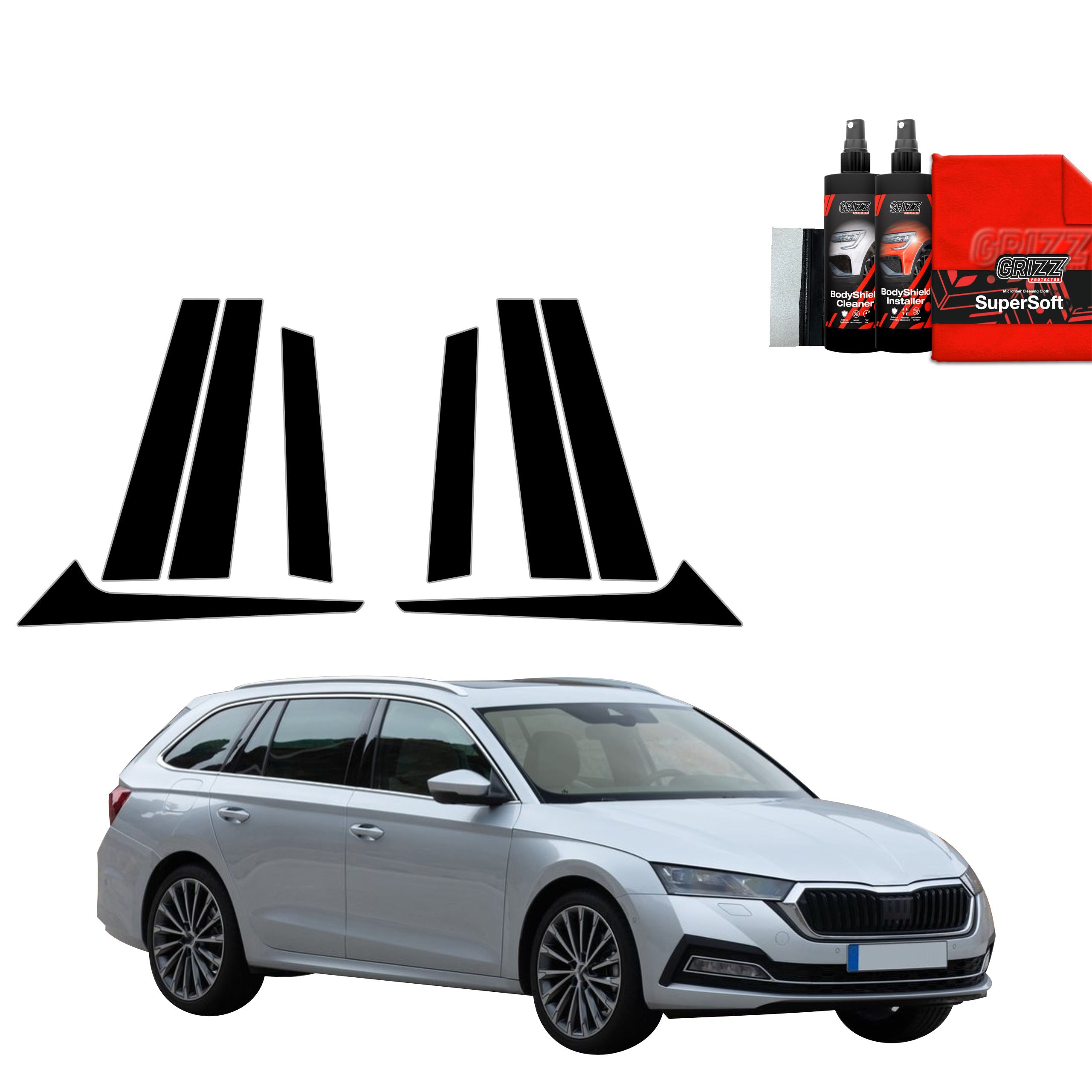 8in1 Schwarze Grizz Protector schutzfolie für B-C-Säule - Skoda Octavia 4 Kombi (2019-2024)
