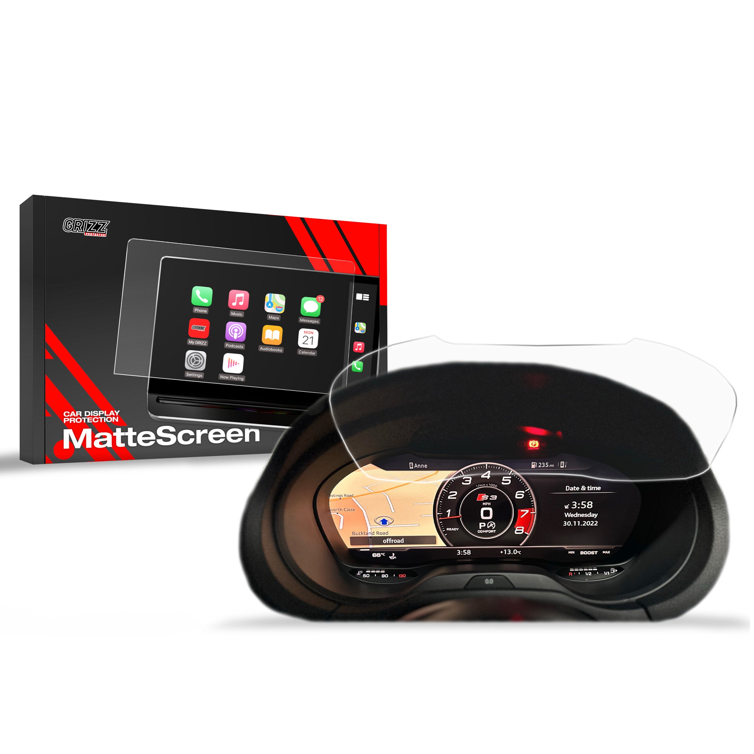 Matte Autodisplayfolie für Audi S3 8V Virtual Cockpit Retrofit 12" (2012-2019), Grizz Protector