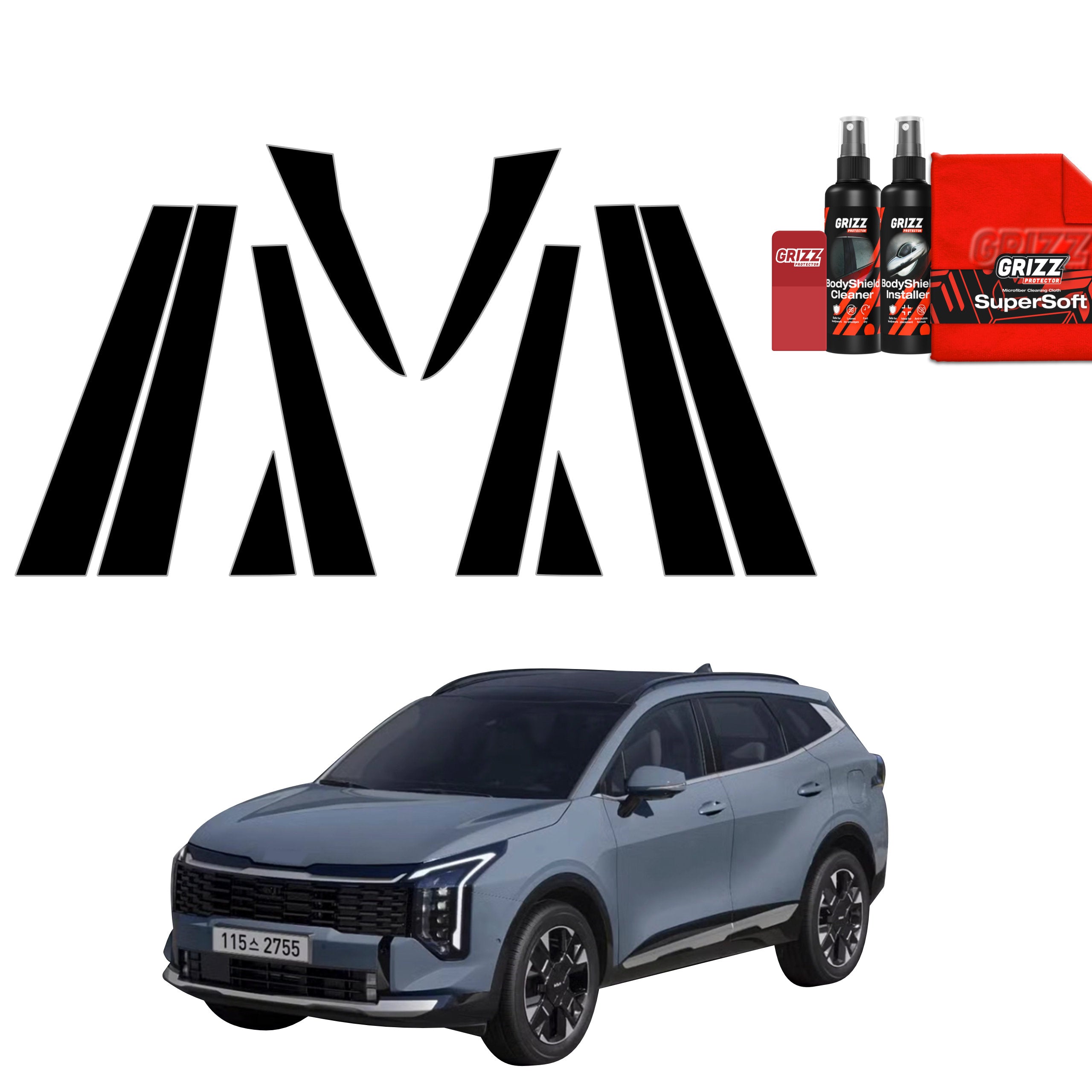 10in1 Schwarze Grizz Protector schutzfolie für B-C-Säule - Kia Sportage 5 (2025-2026)