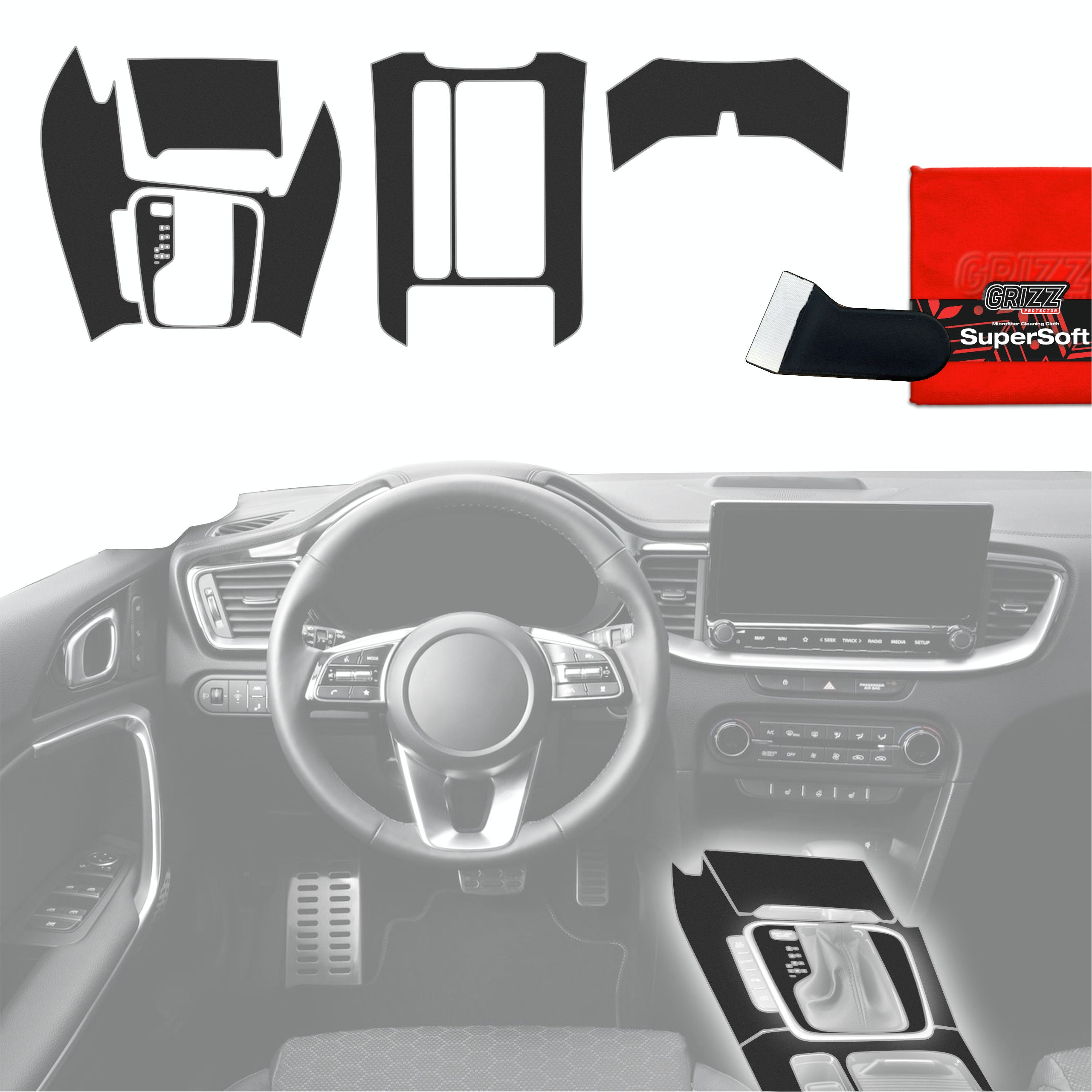 5in1 Schutzfolien Grizz Protector für Mittelkonsole - Kia Ceed (2018-2025) Schwarz Matt Antifingerprint