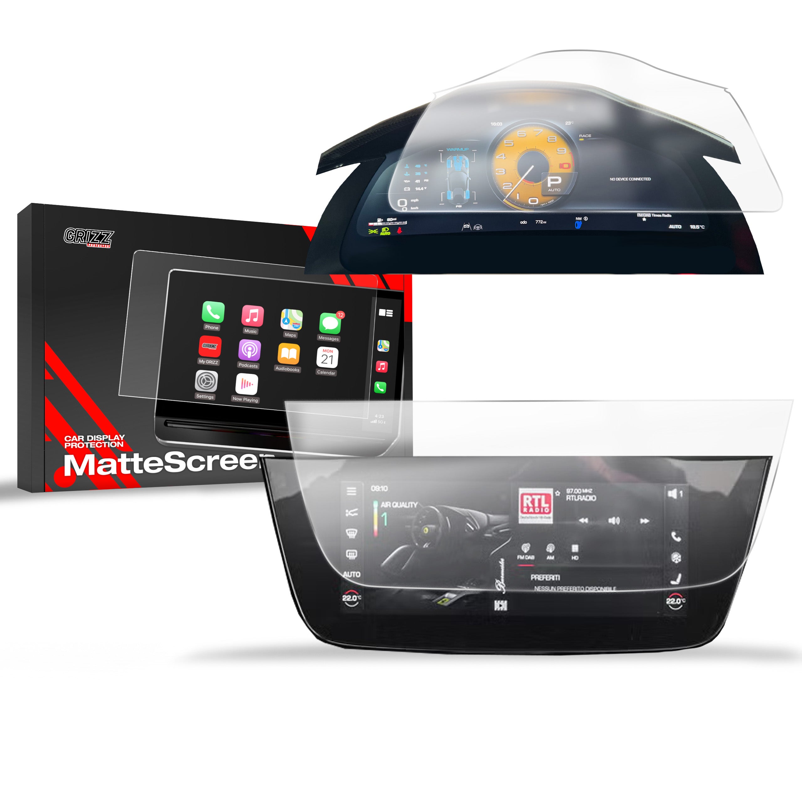Matte Autodisplayfolie 2in1 für Ferrari 12Cilindri 15,6"+10,25" (2024-2026), Grizz Protector