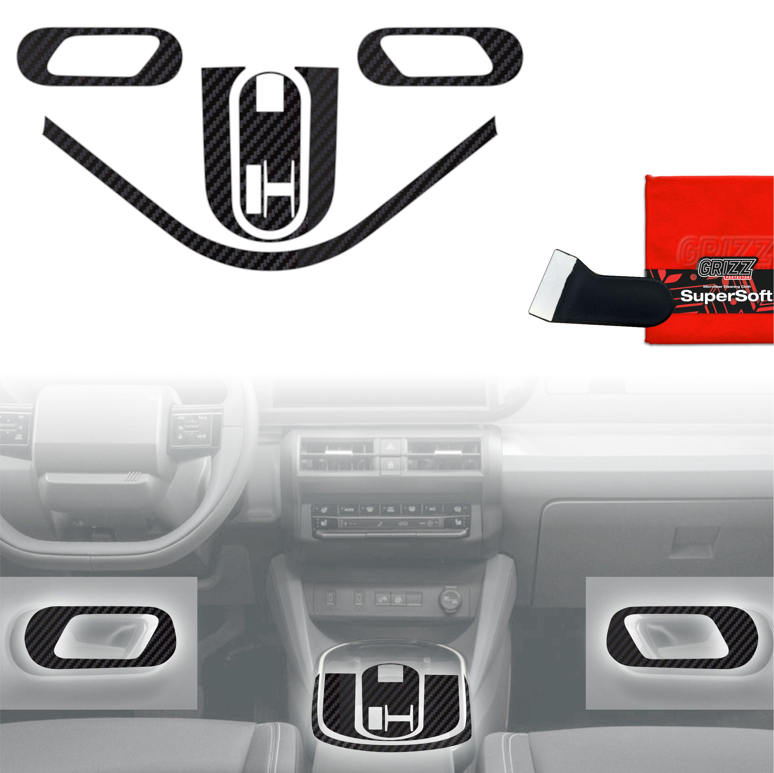 5in1 Schutzfolien Grizz Protector für Mittelkonsole - Fiat Grande Panda (2025-2026) Carbon Optik Matt Antifingerprint
