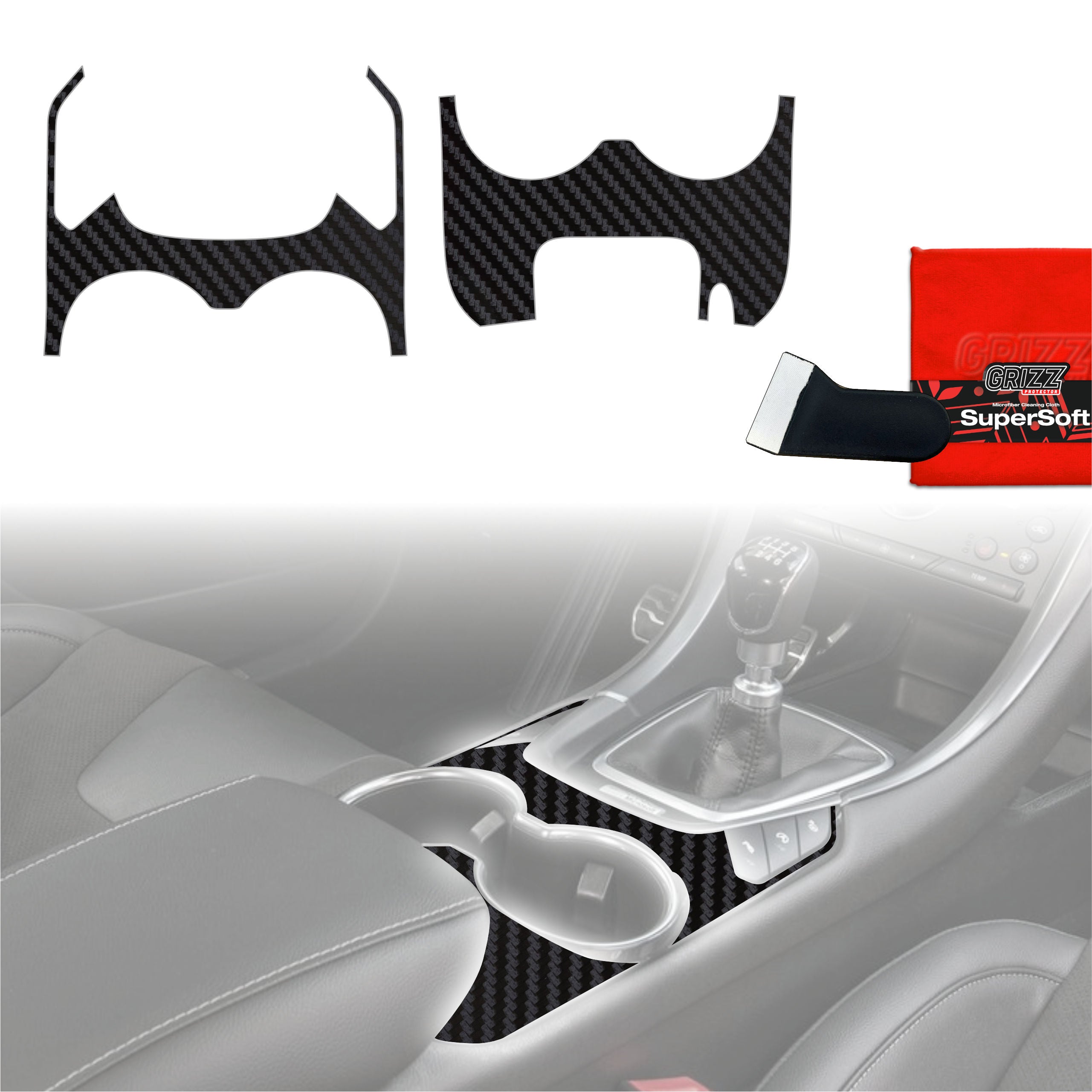 2in1 Schutzfolien Grizz Protector für Mittelkonsole - Ford Mondeo MK5 (2014–2022) Carbon Optik Matt Antifingerprint