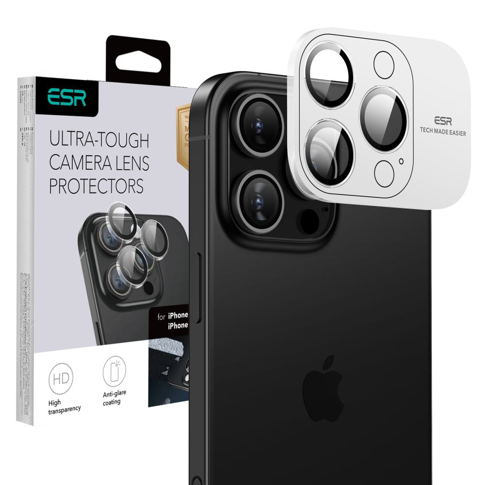 Kameraglas für iPhone 17 Pro Max / 17 Pro / 16 Pro Max / 16 Pro, ESR Armorite Camera Protector, Transparent mit schwarzen Rahmen