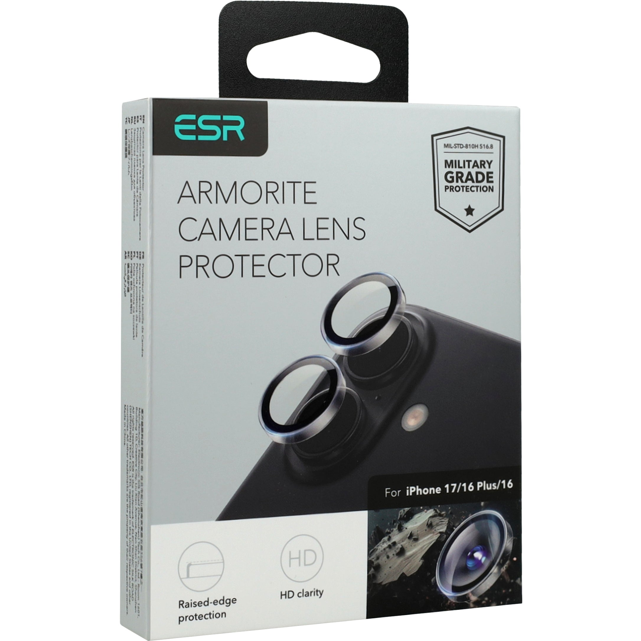 Kameraglas für iPhone 17 / 16 / 16 Plus, ESR Armorite Camera Protector, Transparent mit schwarzen Rahmen