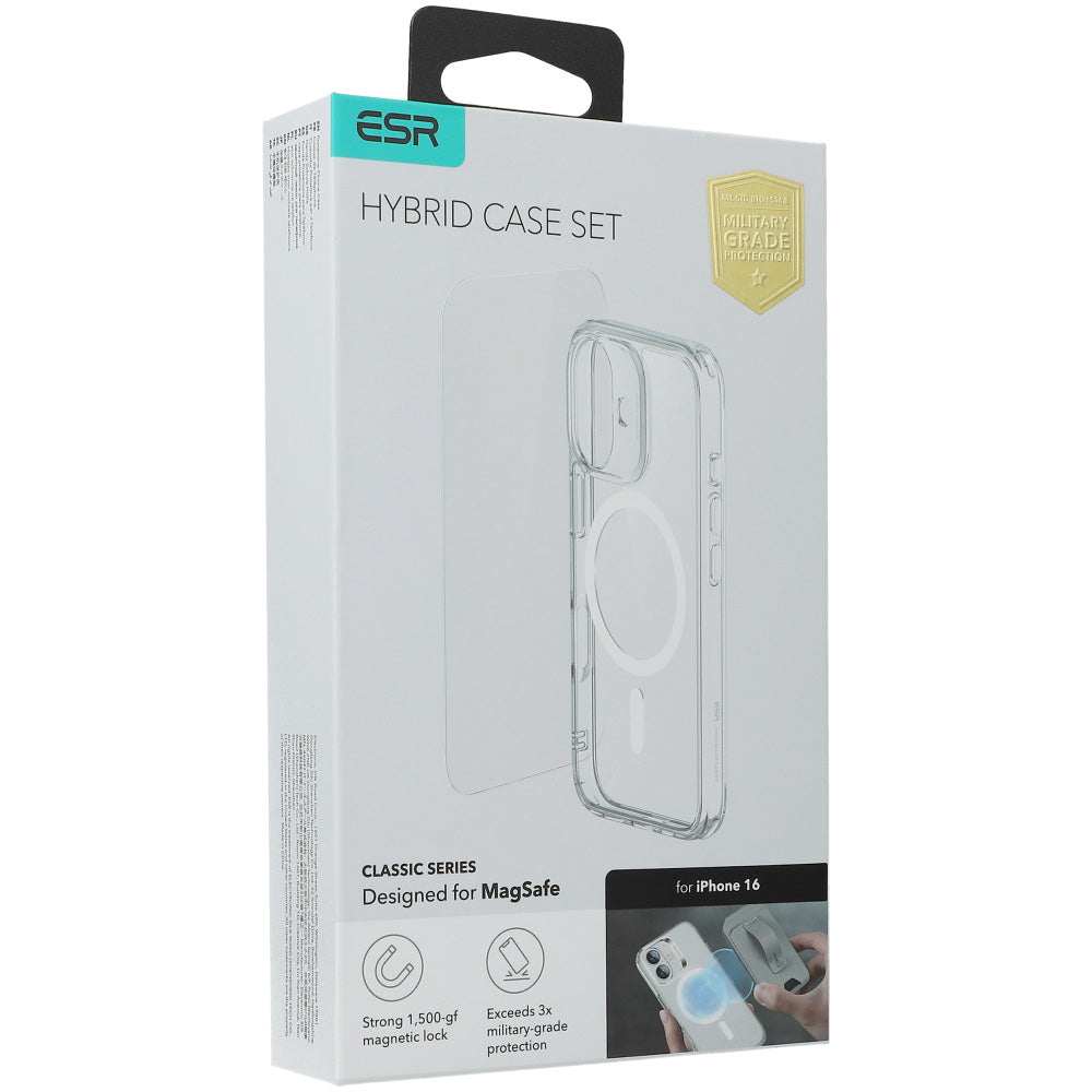 Handyhülle + Gehärtetes Glas für Bildschirm für iPhone 16 mit MagSafe, ESR Classic Hybrid HaloLock, Transparent