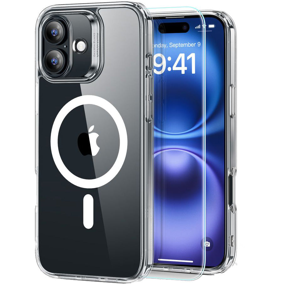 Handyhülle + Gehärtetes Glas für Bildschirm für iPhone 16 mit MagSafe, ESR Classic Hybrid HaloLock, Transparent