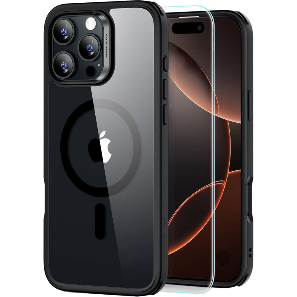 Handyhülle + Gehärtetes Glas für Bildschirm für iPhone 16 Pro für MagSafe, ESR Classic Hybrid HaloLock, Transparent mit Schwarzen Rahmen