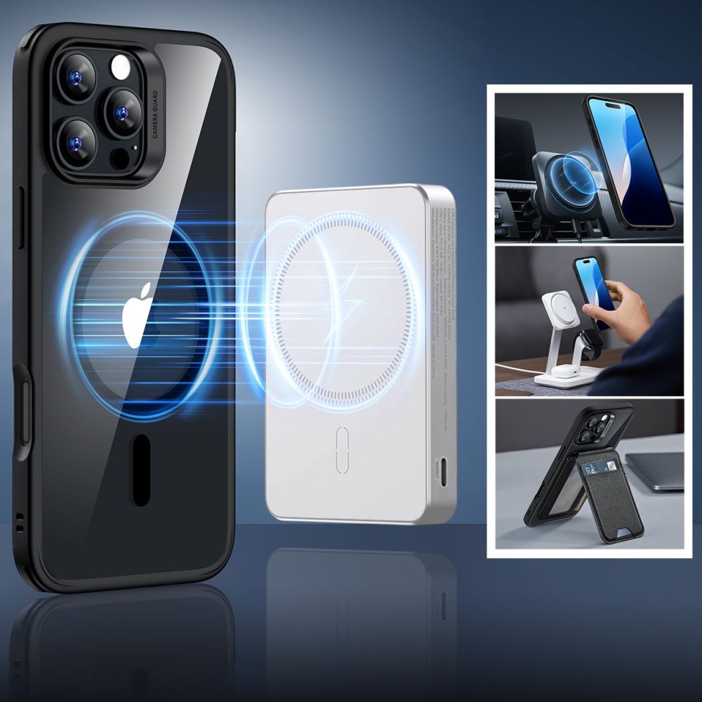 Handyhülle + Gehärtetes Glas für Bildschirm für iPhone 16 Pro Max mit MagSafe, ESR Classic Hybrid HaloLock, Transparent-Schwarz