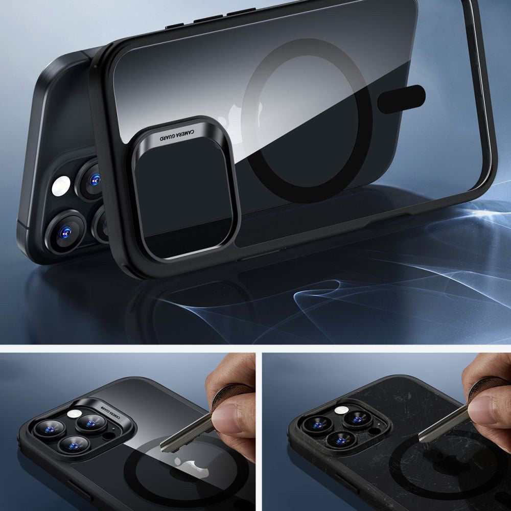 Handyhülle + Gehärtetes Glas für Bildschirm für iPhone 16 Pro Max mit MagSafe, ESR Classic Hybrid HaloLock, Transparent-Schwarz