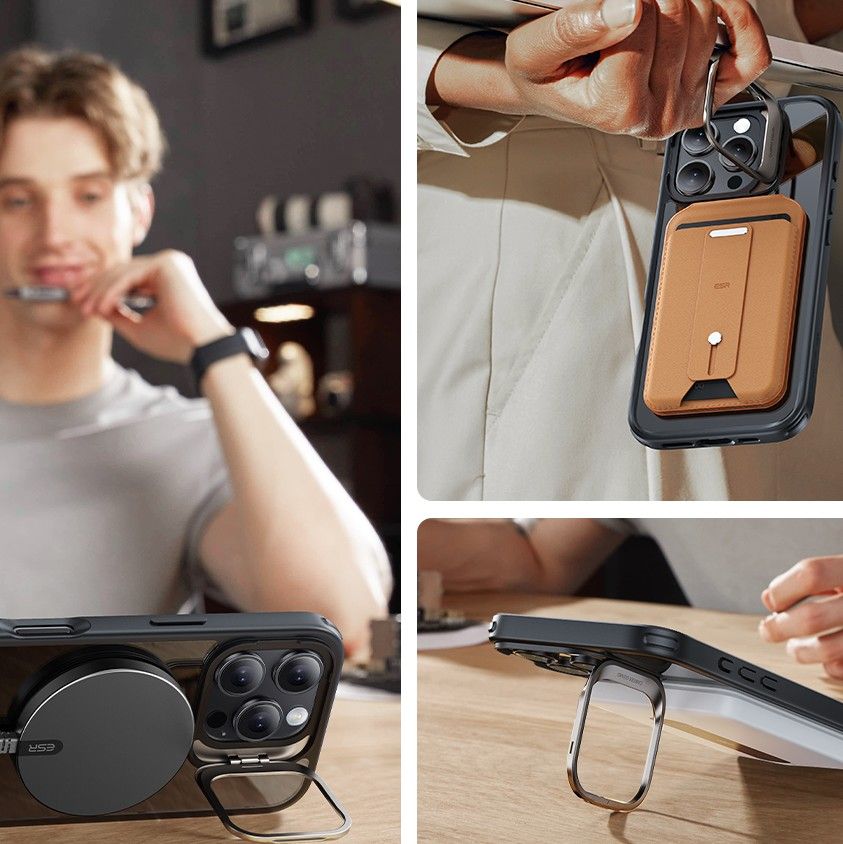 Handyhülle + Gehärtetes Glas für Bildschirm für iPhone 16 Pro, mit MagSafe, ESR Classic Hybrid Kickstand HaloLock, Transparent / Schwarz