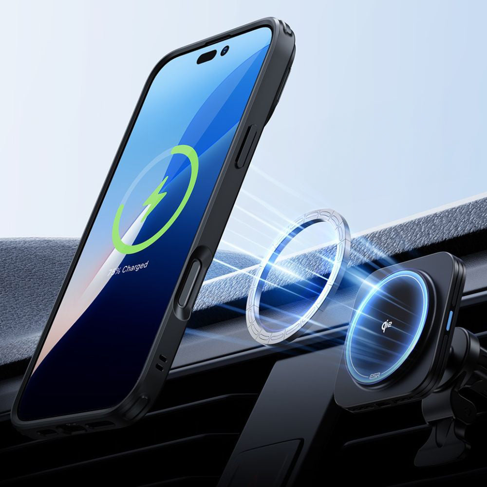 Handyhülle + Gehärtetes Glas für Bildschirm für iPhone 16 Pro, mit MagSafe, ESR Classic Hybrid Kickstand HaloLock, Transparent / Schwarz