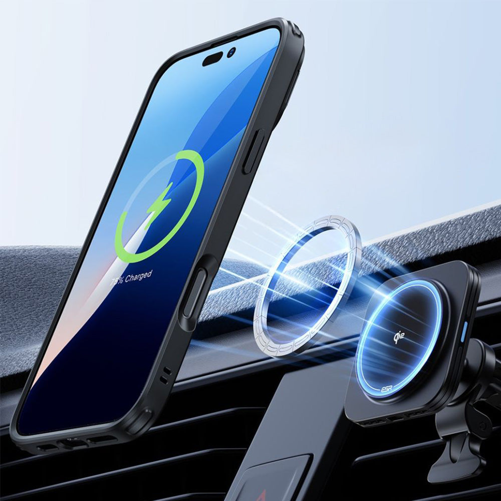 Handyhülle + Gehärtetes Glas für Bildschirm für iPhone 16 mit MagSafe, ESR Classic Hybrid KickStand, Transparent mit Schwarzen Rahmen