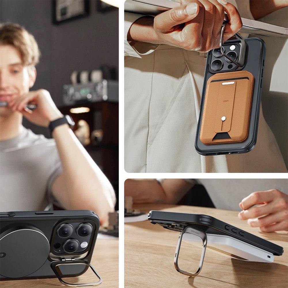 Handyhülle + Gehärtetes Glas für Bildschirm für iPhone 16 Pro Max mit MagSafe, ESR Classic Hybrid KickStand, Durchscheinend-Schwarz
