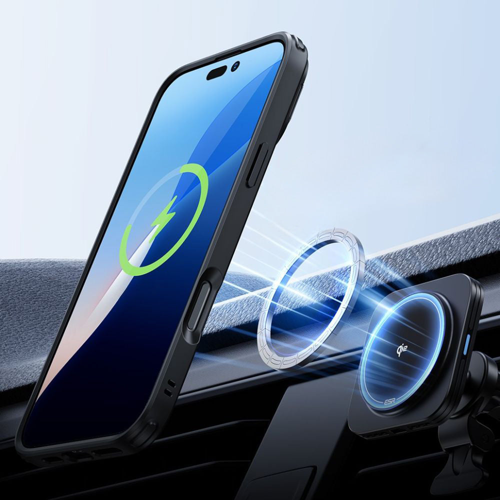 Handyhülle + Gehärtetes Glas für Bildschirm für iPhone 16 Pro Max mit MagSafe, ESR Classic Hybrid KickStand, Durchscheinend-Schwarz