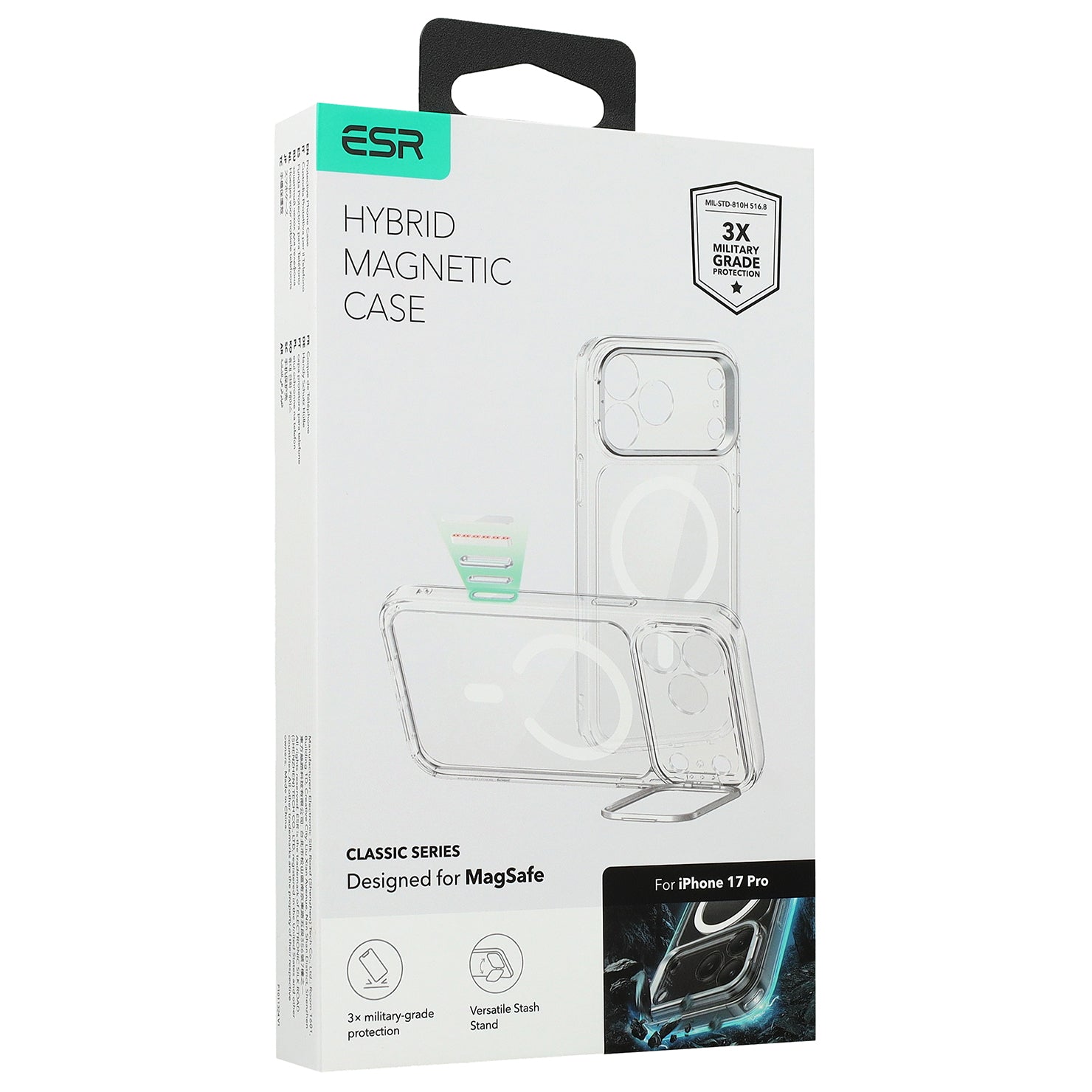 Handyhülle für iPhone 17 Pro, ESR Classic Hybrid Kickstand mit MagSafe, Transparent