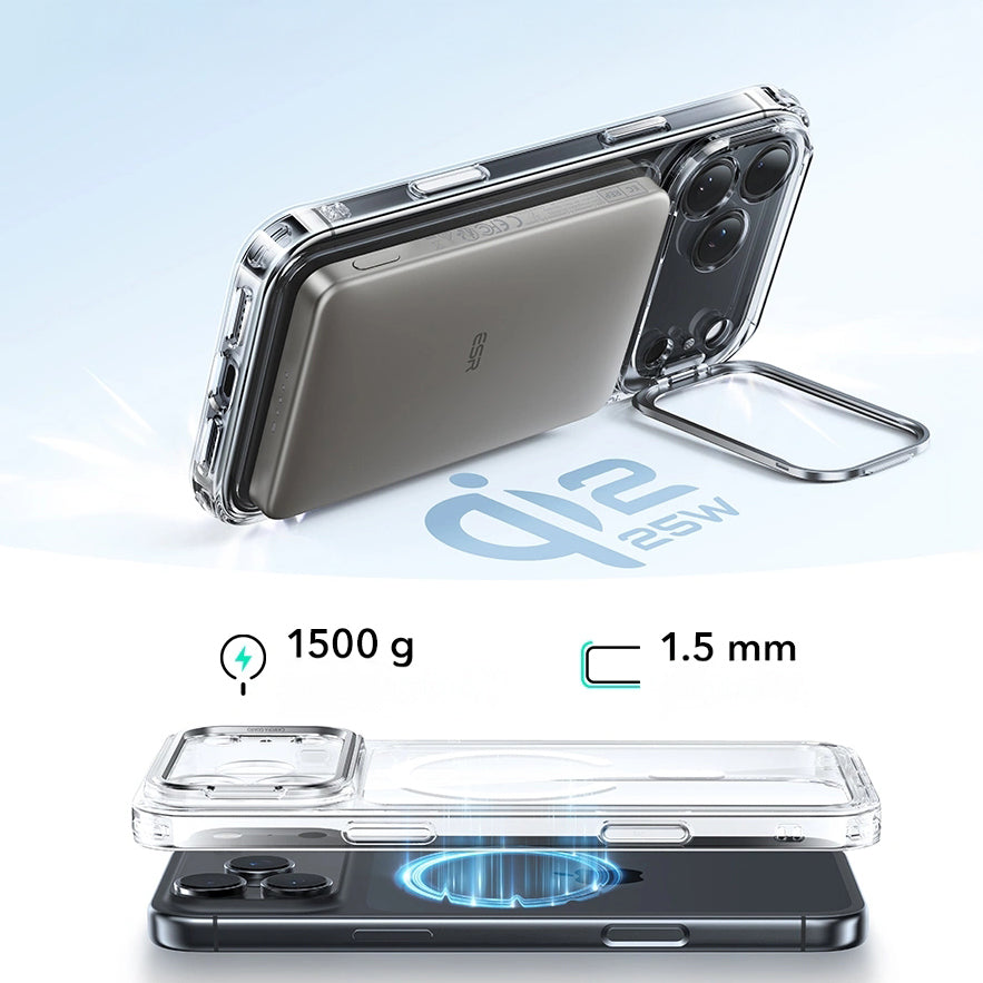 Handyhülle für iPhone 17 Pro, ESR Classic Hybrid Kickstand mit MagSafe, Transparent