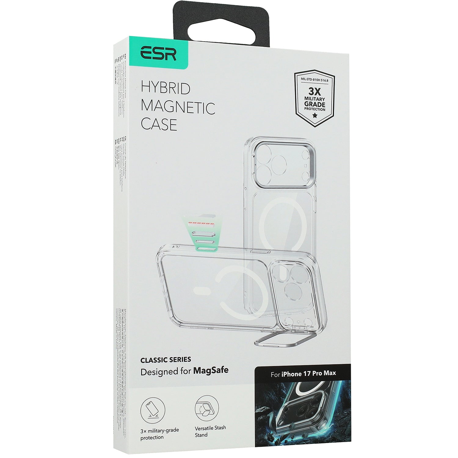 Handyhülle für iPhone 17 Pro Max, ESR Classic Hybrid Kickstand mit MagSafe, Transparent